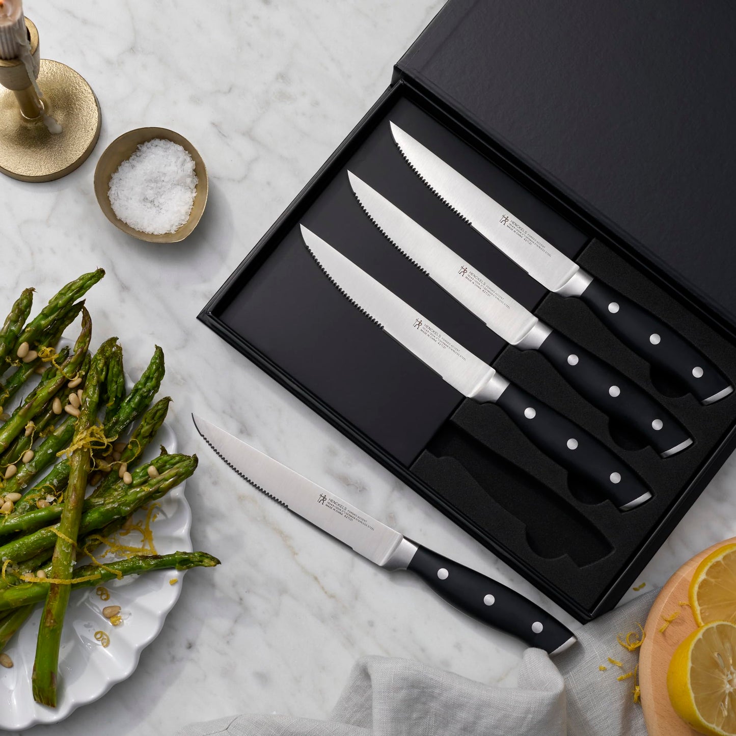 HENCKELS Forged Accent Razor-Sharp Steak Knife Set of 4, Black, German Engineered Knife Informed by over 100 Years of Mastery