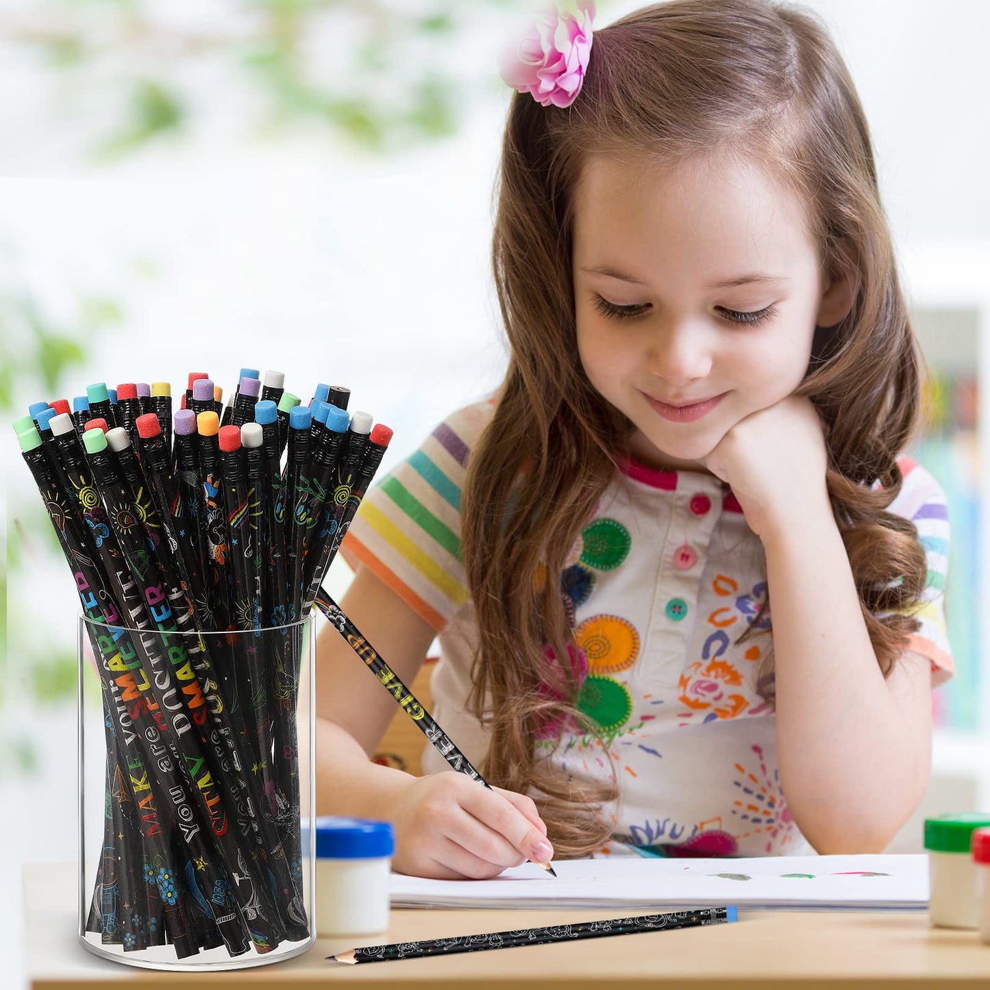 Pasimy 240 Pieces Bulk Inspirational Pencils Colorful Cute Motivational Pencil with Eraser Wood Fun Positive Pencils with Inspiring Words Sayings for Students Classrooms Favors Back to School