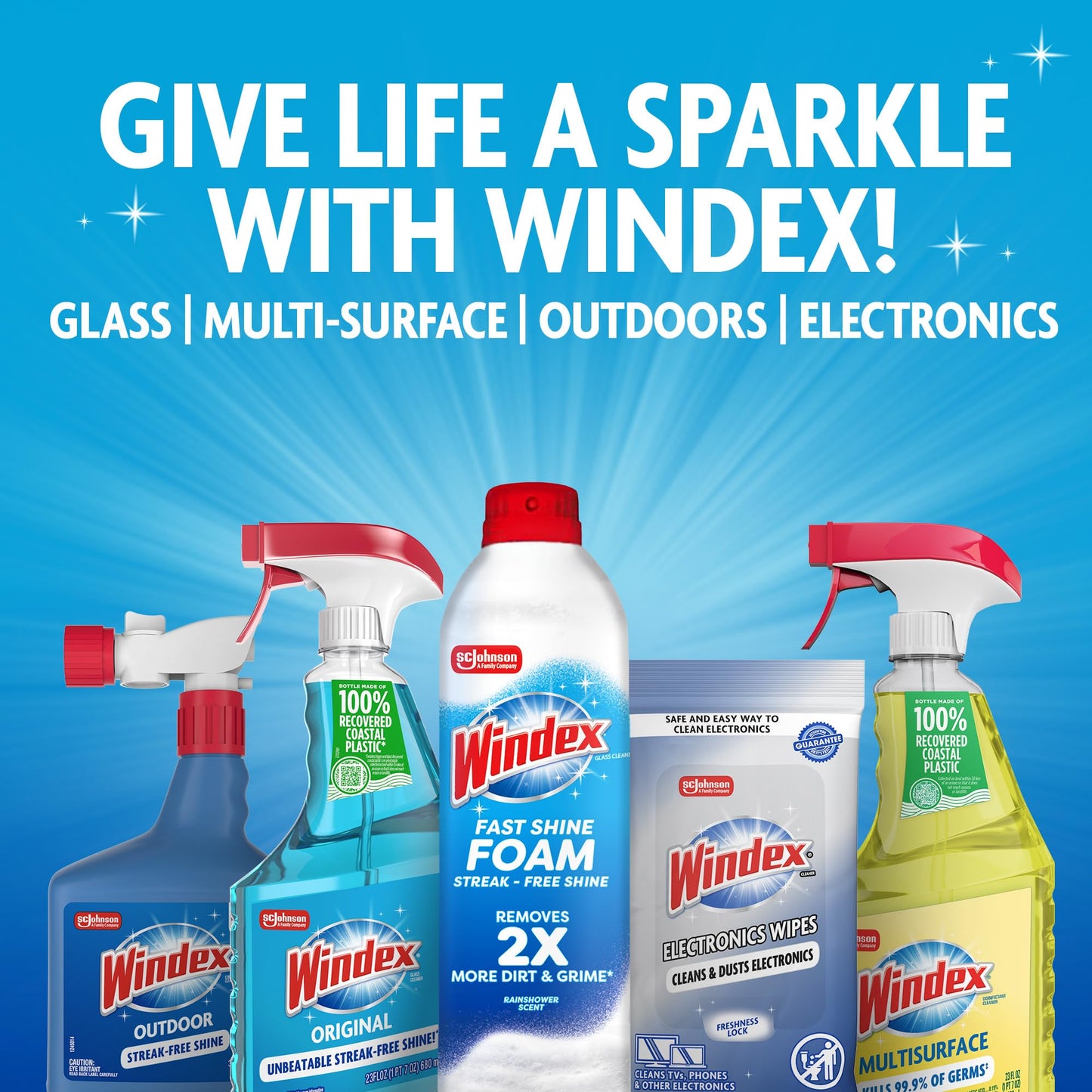 Windex Refill Original Blue Glass and Window Cleaner Bottles + 1 Reusable Spray Trigger, Surface Cleaning Spray, Original Blue Scent, 32 Fl Oz (Pack of 3)
