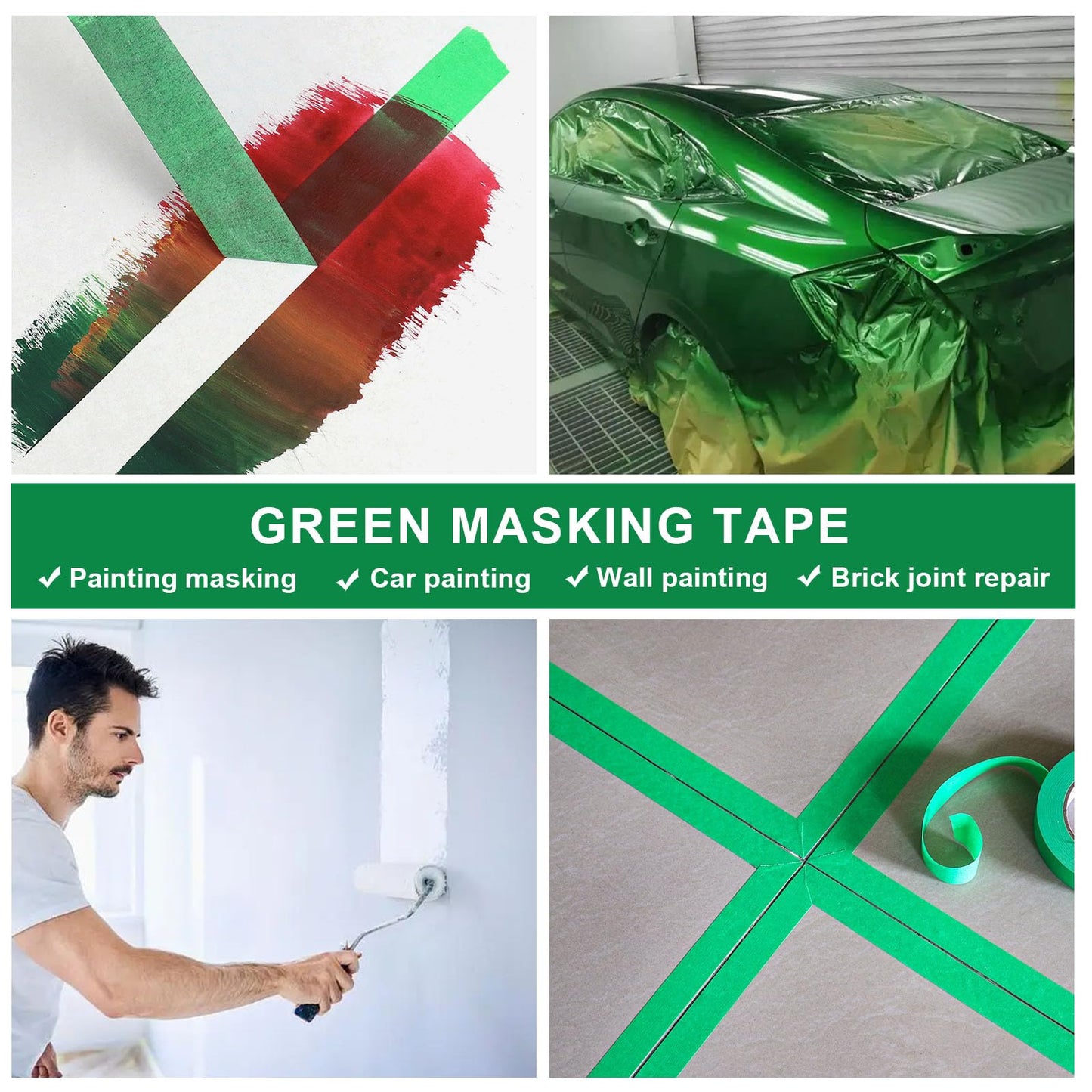 BOMEI PACK Green Painters Tape 1 Inch Bulk - Paint Tape 20 Rolls x 1 Inch x 55 Yards - Green Masking Tape for Walls Painting, DIY Crafting, Edge Finishing and School Projects, Total 1100 Yards