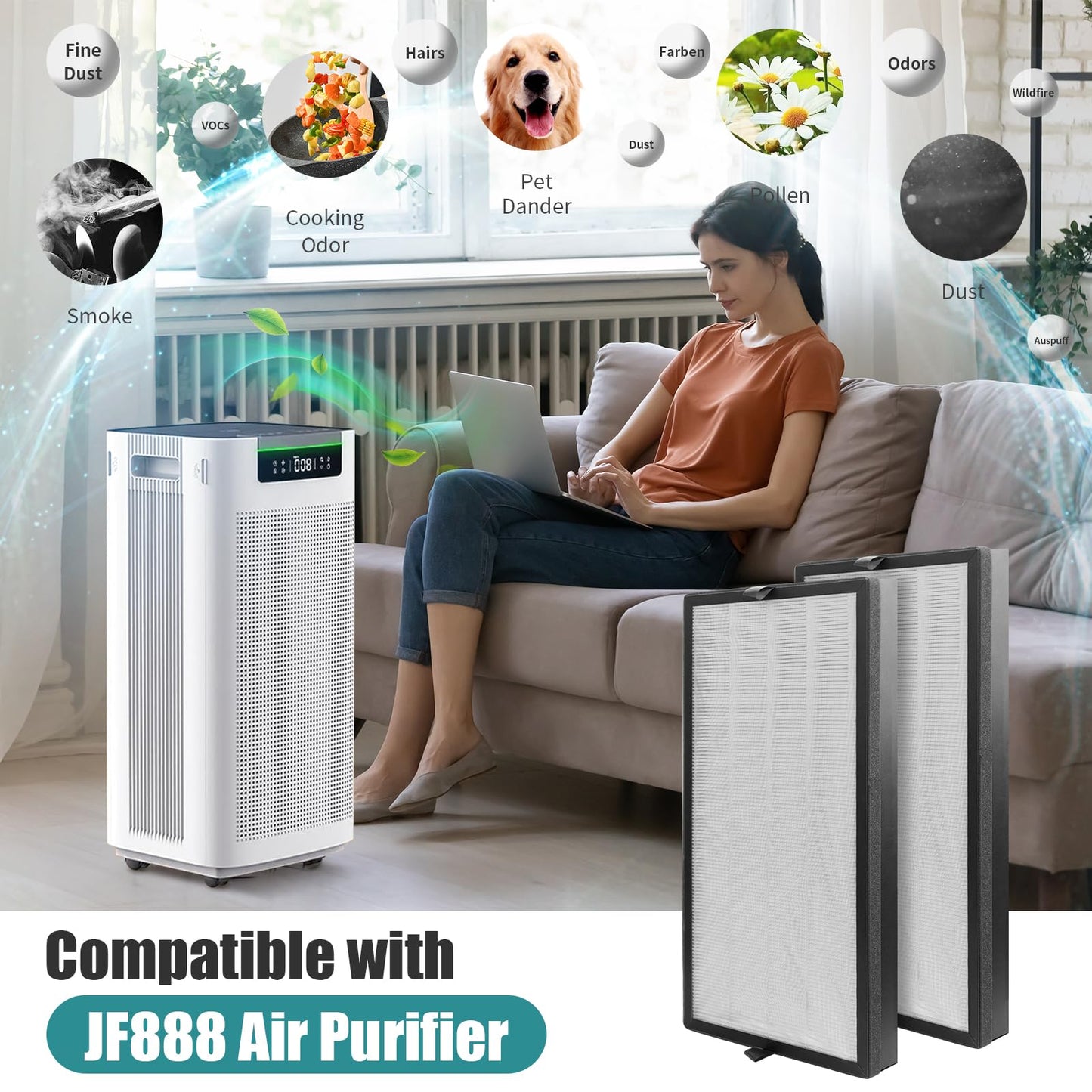 SAKEGDY JF888 Air Filters Replacement Compatible with jafanda jf888 Air Cleaner Purifier 2 Pack