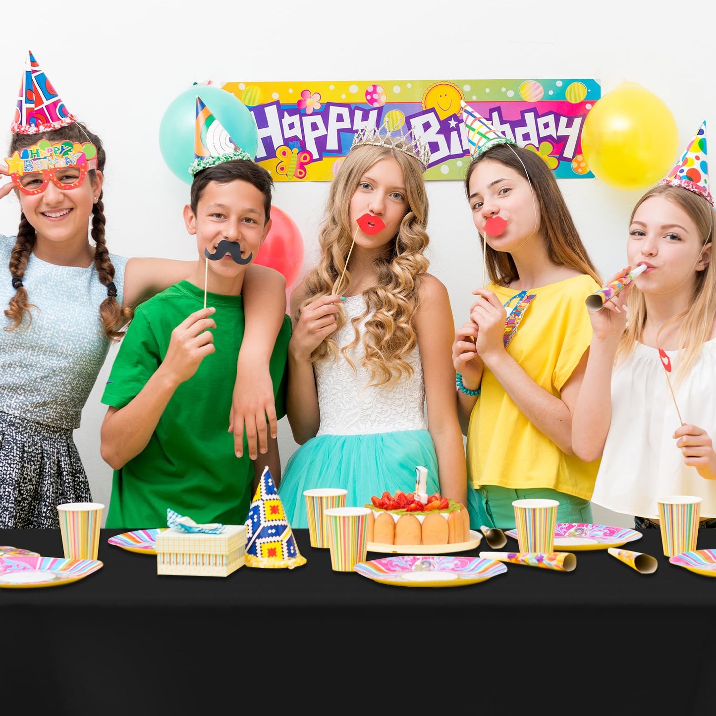CXPSINC 54 Inch X 300 Feet Plastic Table Cover Roll Disposable Tablecloth with Slide Cutter for All Type/Shape Tables | Party, Banquet, Birthdays, Weddings(Black, 300 Feet)