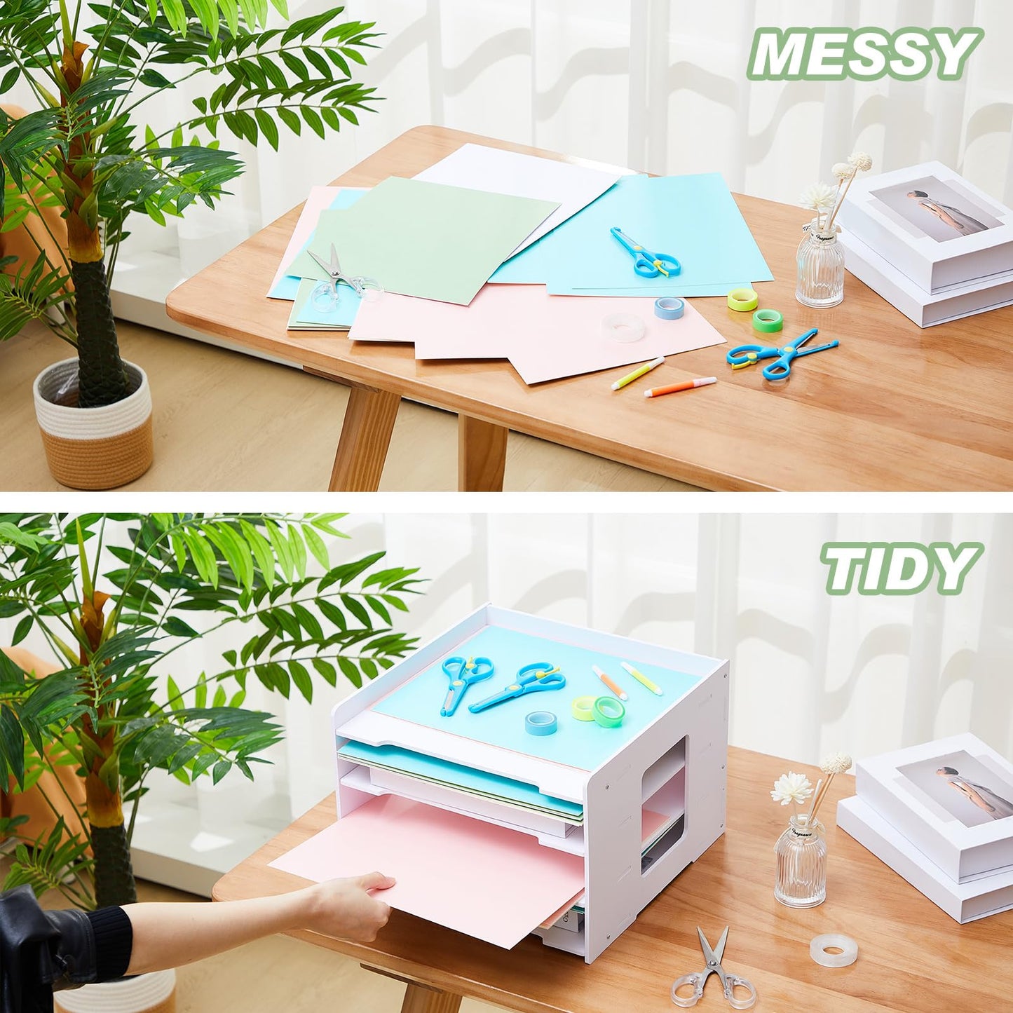 Juexica 2 Pack 5 Tier Scrapbook Paper Organizer 12.6 x 12.6 Inches File Organizer for Desk Stackable Paper Trays Holder Home Office Decorations