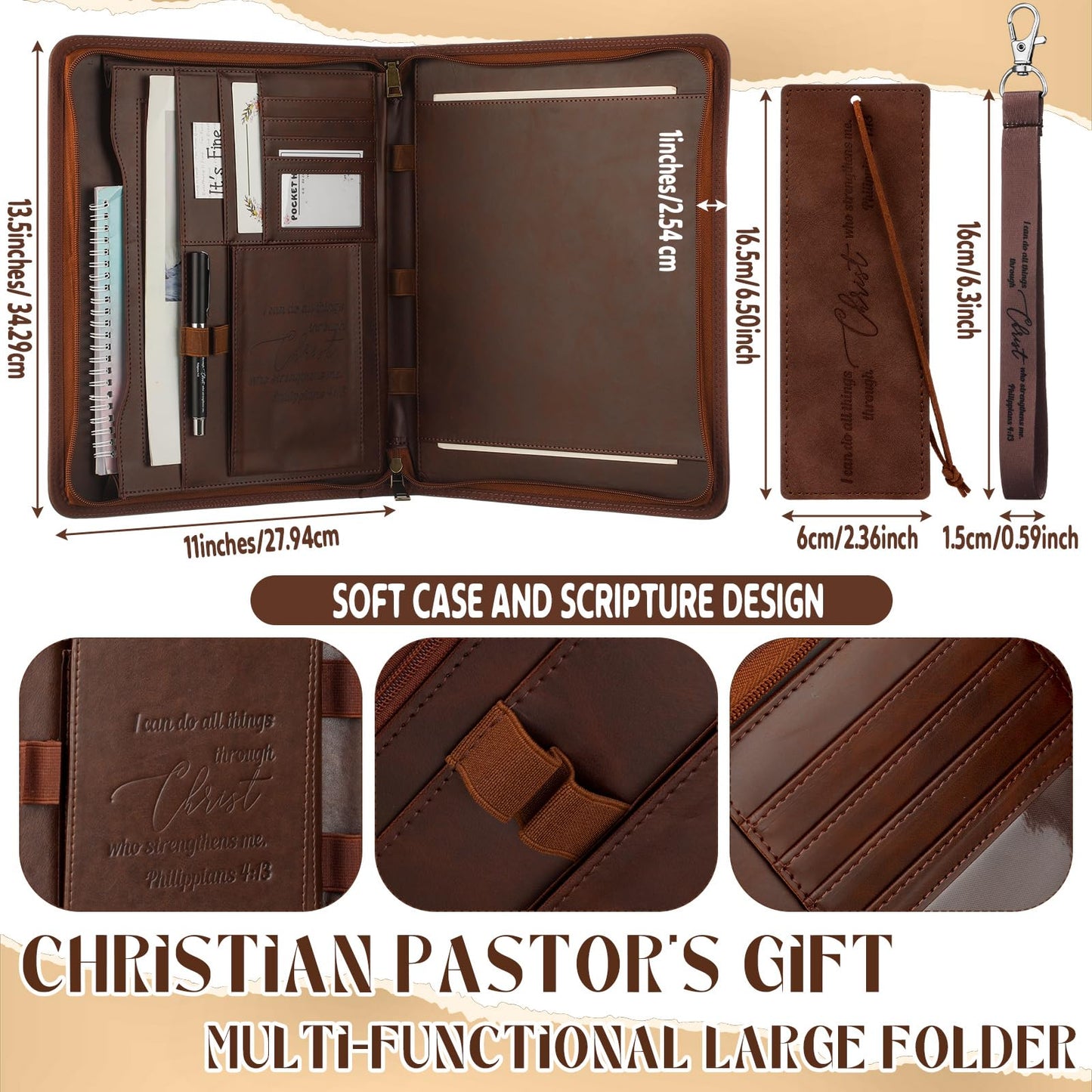 Sieral 8 Pcs Christian Gifts for Men Pastor Appreciation Gifts Leather Portfolio Journal Bible Scripture Keychain Pen Notebook Bookmarks for Fathers Day Dad Husband Grandpa Coworker Church Birthday