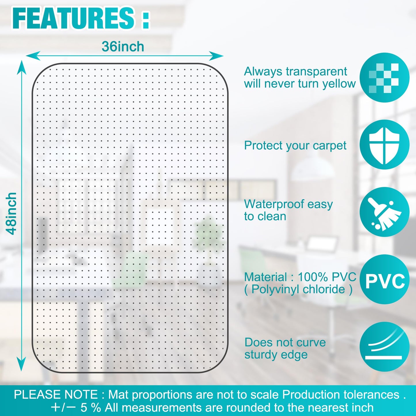 BesWin Office Chair Mat for Carpeted Floors, Transparent Desk Chair Mat for Low Pile Carpets, Plastic Floor Mat for Office Chair on Carpet for Work, Home, Gaming, Easy Glide (36" X 48" Rectangle)