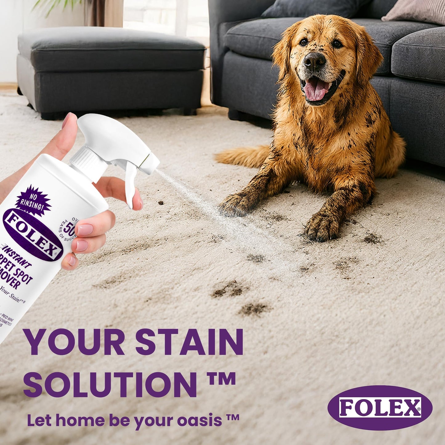 FOLEX Instant Carpet Spot Remover 128 oz - Powerful Stain Remover for Carpets, Upholstery & Rugs - Eliminates Pet Stains, Grease, Red Wine, Food, Makeup & More - With Reusable Cleaning Cloth - 1 Pack