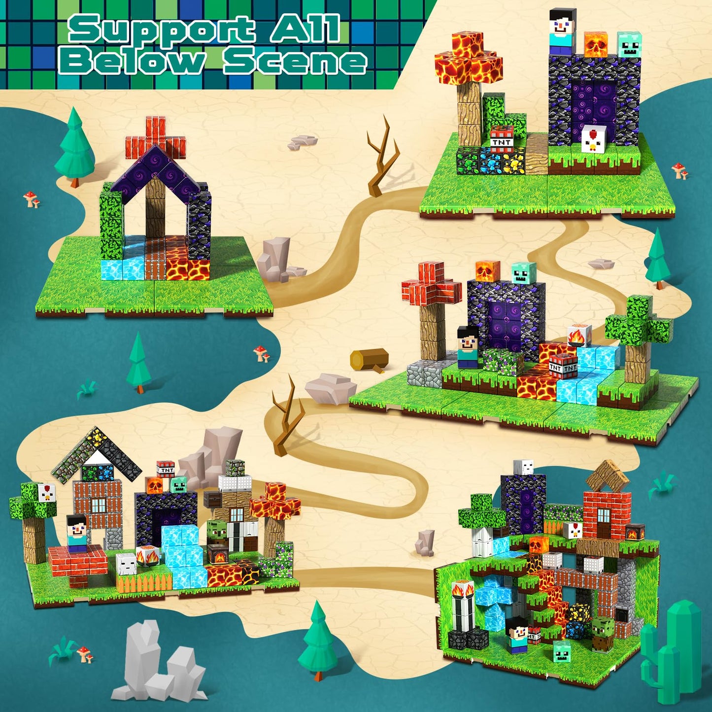 150PCS Magnetic Blocks with 6 Baseplate - Building Blocks Cubes for Kids Ages 4-8, STEM Magnet Building Toys Boys Girls, Birthday Gifts Preschool Educational Learning Toy for 3+ Years Old