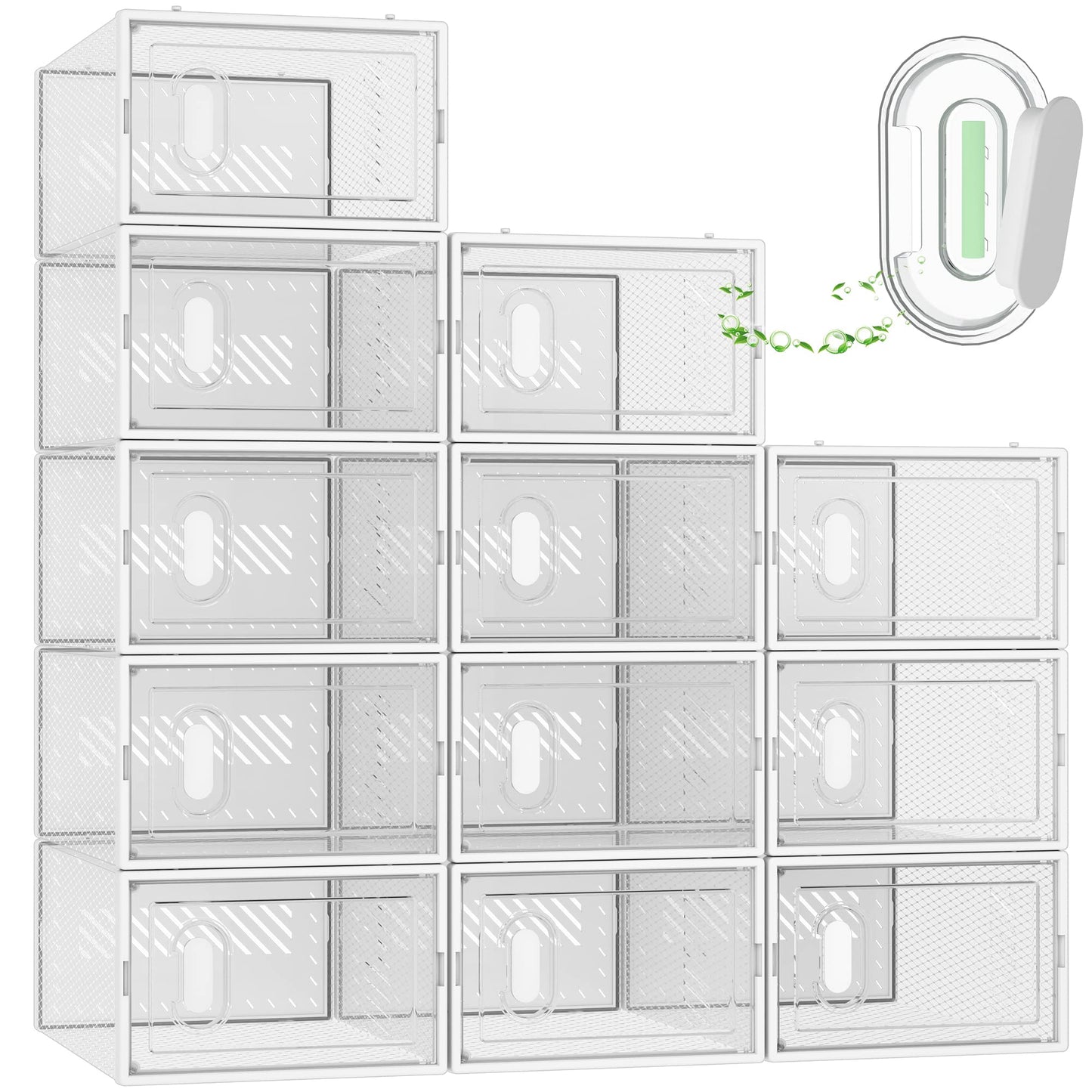 SIMPDIY Shoe Storage, 12 Pack Shoe Organizer for Closet, Shoe Boxes Clear Plastic Stackable Shoe Containers with Lids for Size 10