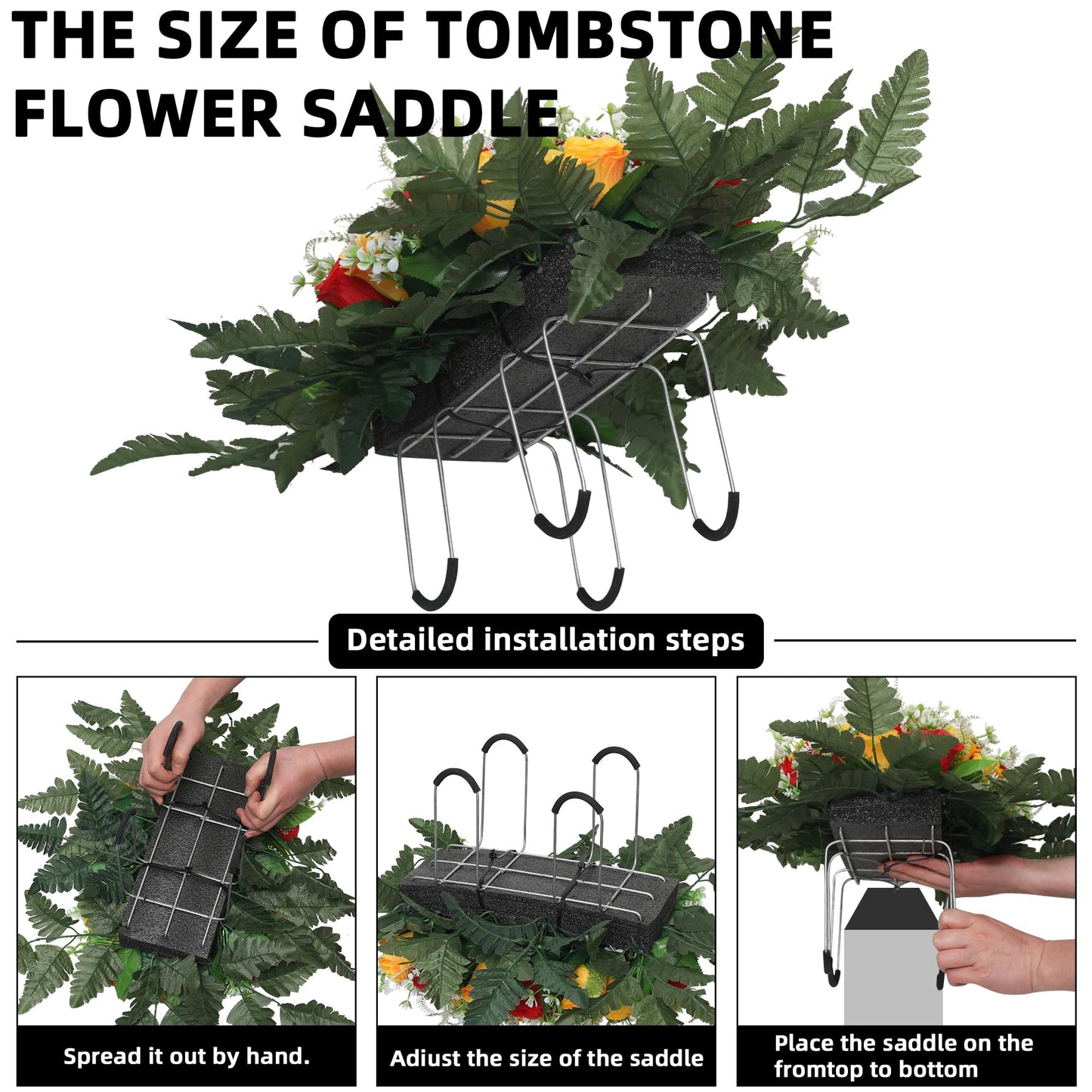 Artificial Cemetery Flowers for Grave,Large Headstone Flower Saddle Realistic Grave Flowers Memorial Silk Rose Flowers with Butterflies for Headstone Grave Decoration Non-Fading Easy Fit (Red Yellow)