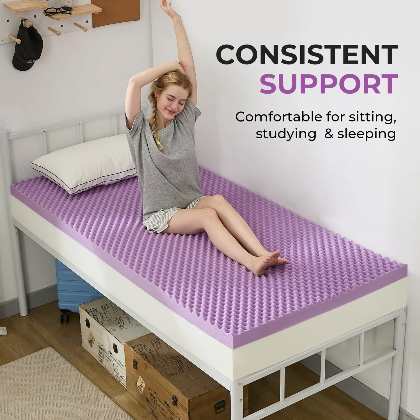 SINWEEK 2 Inch Egg Crate Memory Foam Mattress Topper Twin XL, Twin Extra Long Mattress Pads for College Dorm Single Bed, Pressure Relieve CertiPUR-US Certified,39x80 Inches