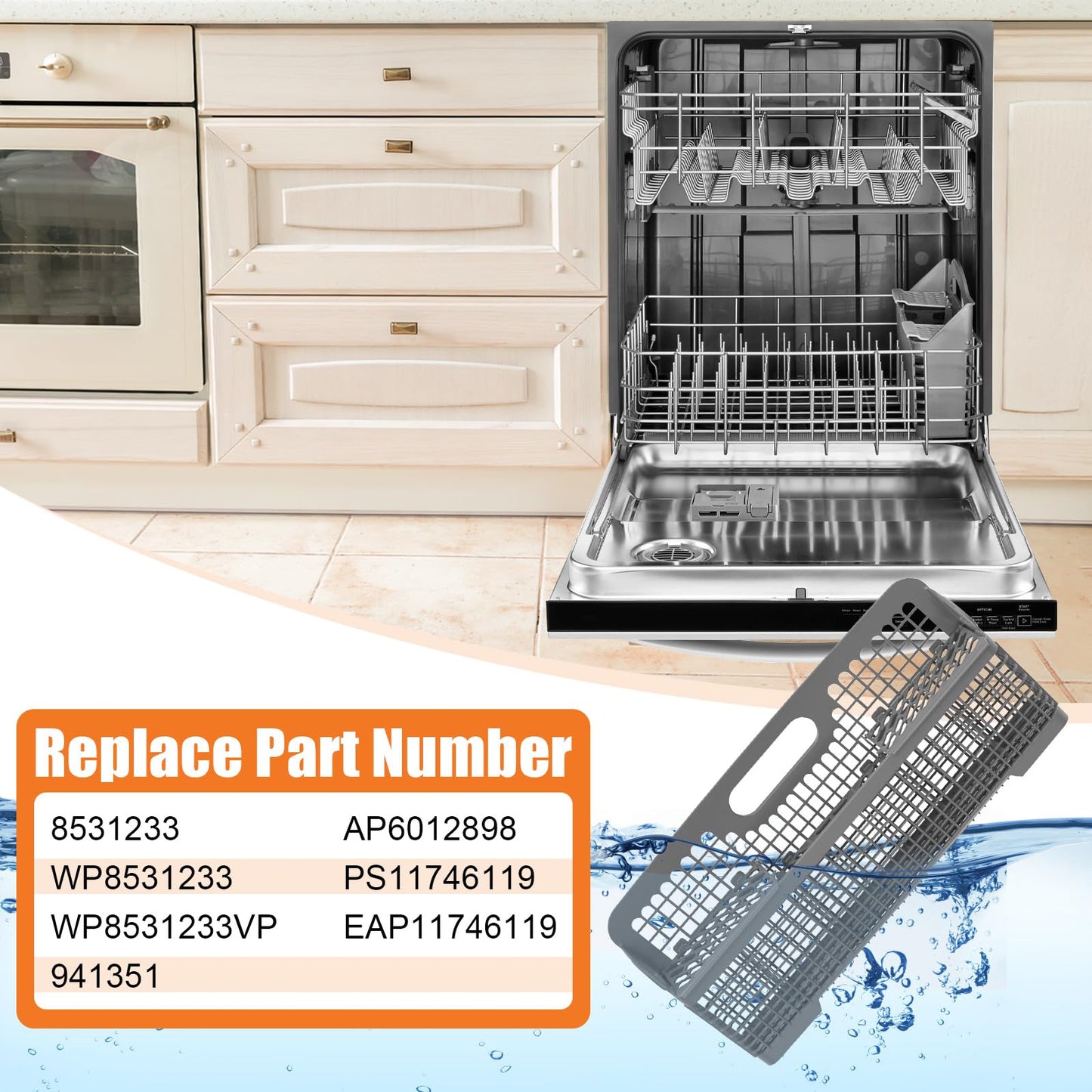 UPGRADED 8531233 WP8531233 Dishwasher Silverware Basket For Whirlpool Kenmore Kitchenaid Dishwasher Silverware Basket Replacement Kitchen Aid Dishwasher Utensil Basket Universal Holder Dishwasher Rack