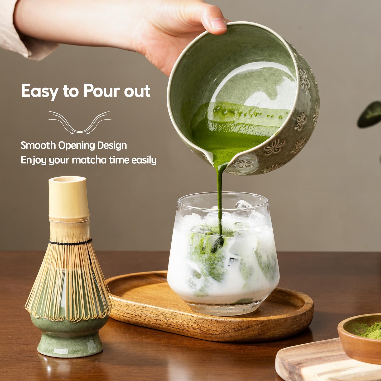 Veraelle Matcha Whisk Set, Ceramic Matcha Set, 6 Pcs Matcha Kit Includes Matcha Bowl, Matcha Whisk with Holder, Bamboo Scoop, Scoop Rest, Sifter, Ceremonial Matcha Tea Set, Perfect Gifts, Green