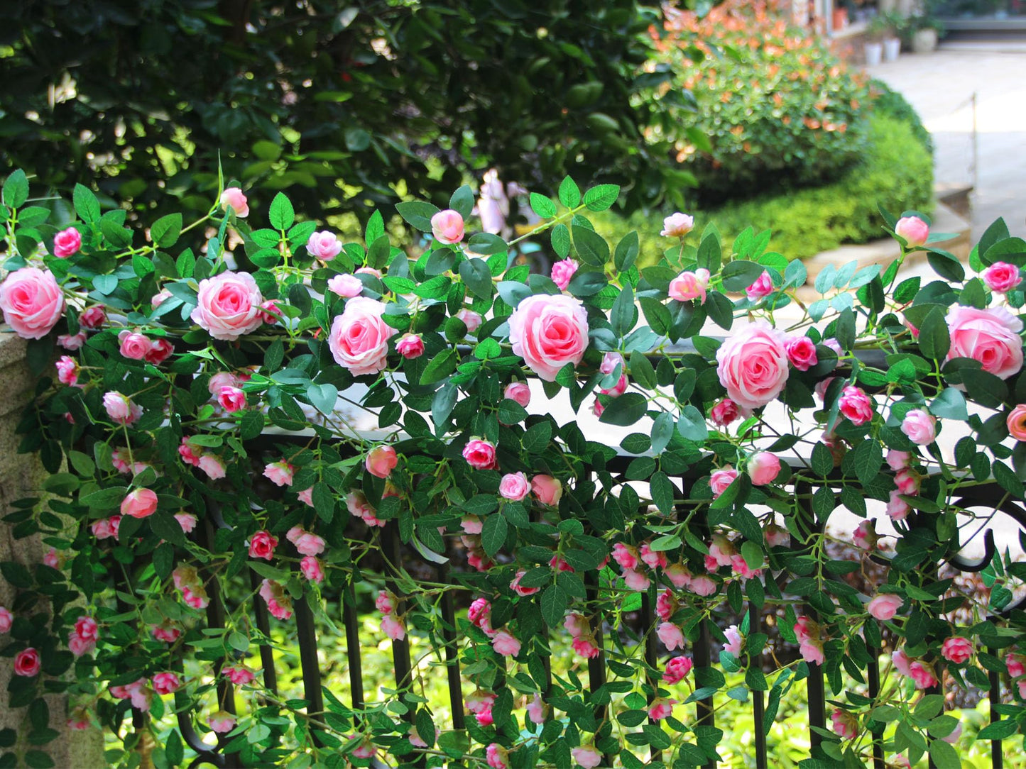 2 PCS 12FT Bendable Flower Garland, Artificial Rose Vine Hanging Floral Garland Decoration for Weding Home Room Wall Decor (Pink)