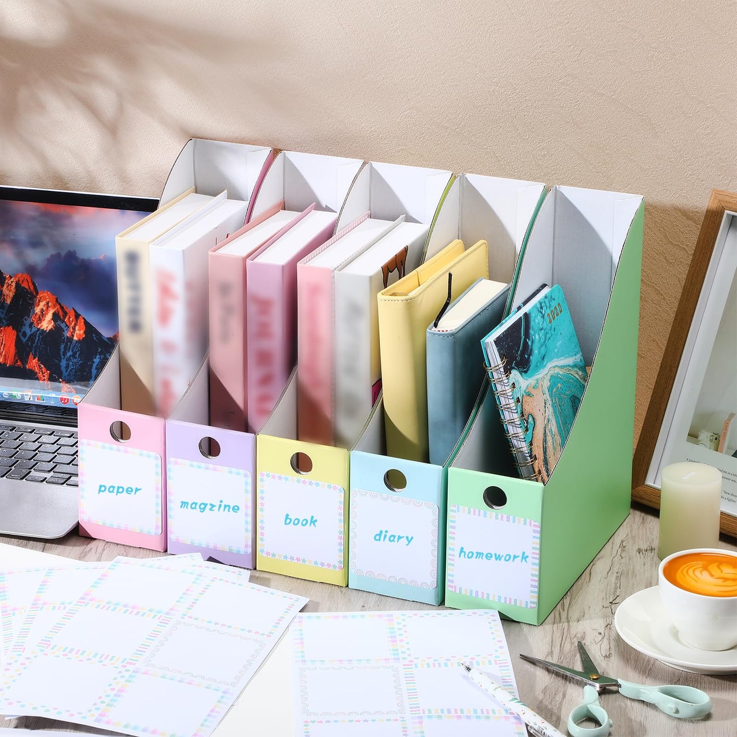 Pasimy 25 Pcs Pastel Cardboard Magazine File Holder Magazine Organizer Book Bin with Label Sticker Multicolor File Storage Box for Desk Shelves Document School Classroom Home Office Supplies
