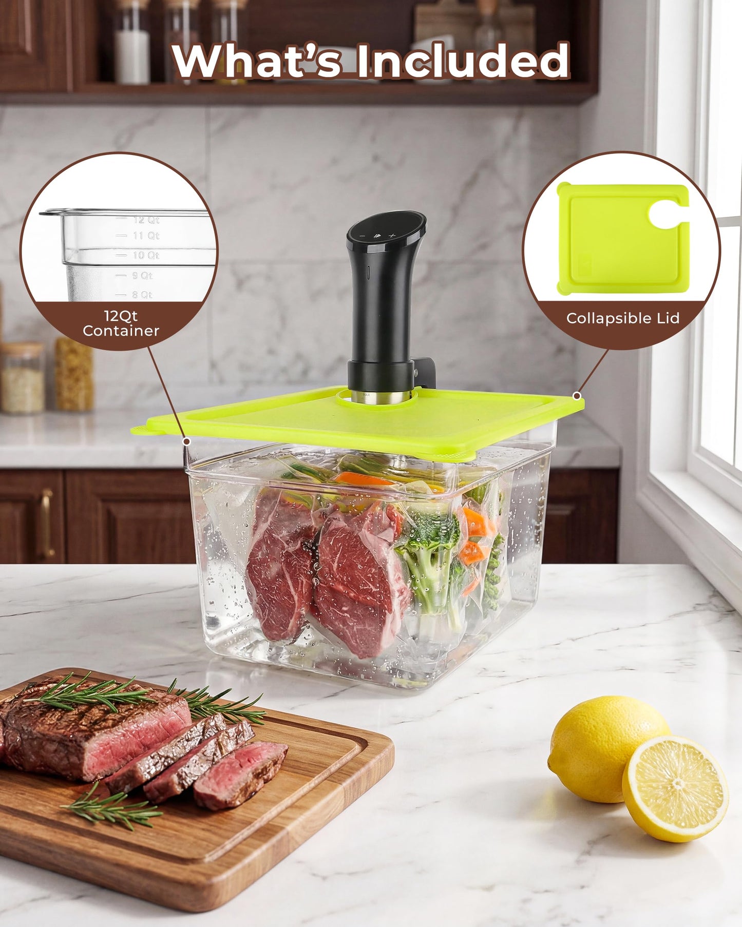 EVERIE Sous Vide Container with Universal Silicone Lid Compatible with Anova All Models, Anova Nano, Chefsteps Joule, Instant Pot, Wancle Sous Vide Cookers