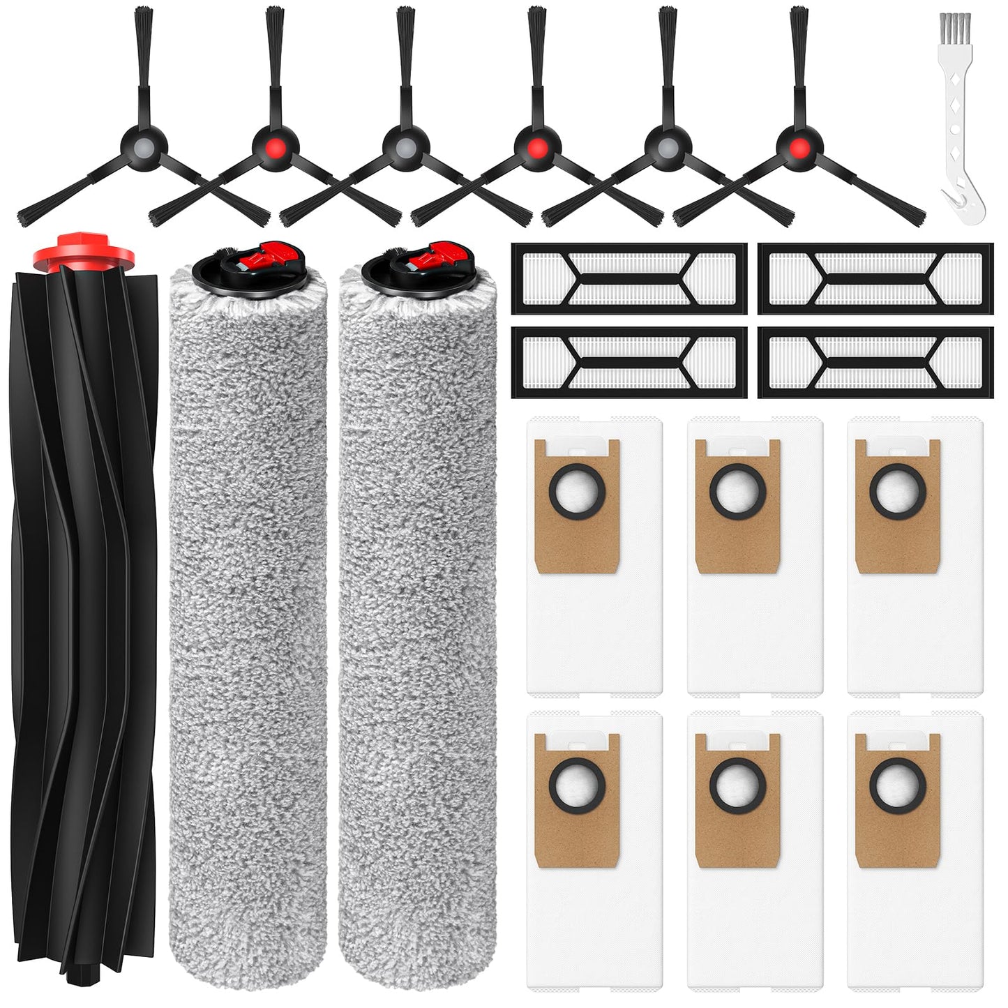 Omni S1 Pro/S1 Accessory Kit for eufy S1, Omni S1 Pro Robot Vacuum Replacement Parts, Include 1*Main Roller Brushes, 2*Mopping Rollers, 6*Side Brushes, 4*HEPA Filters, 6*Dust Bags, 1*Cleaning Tool
