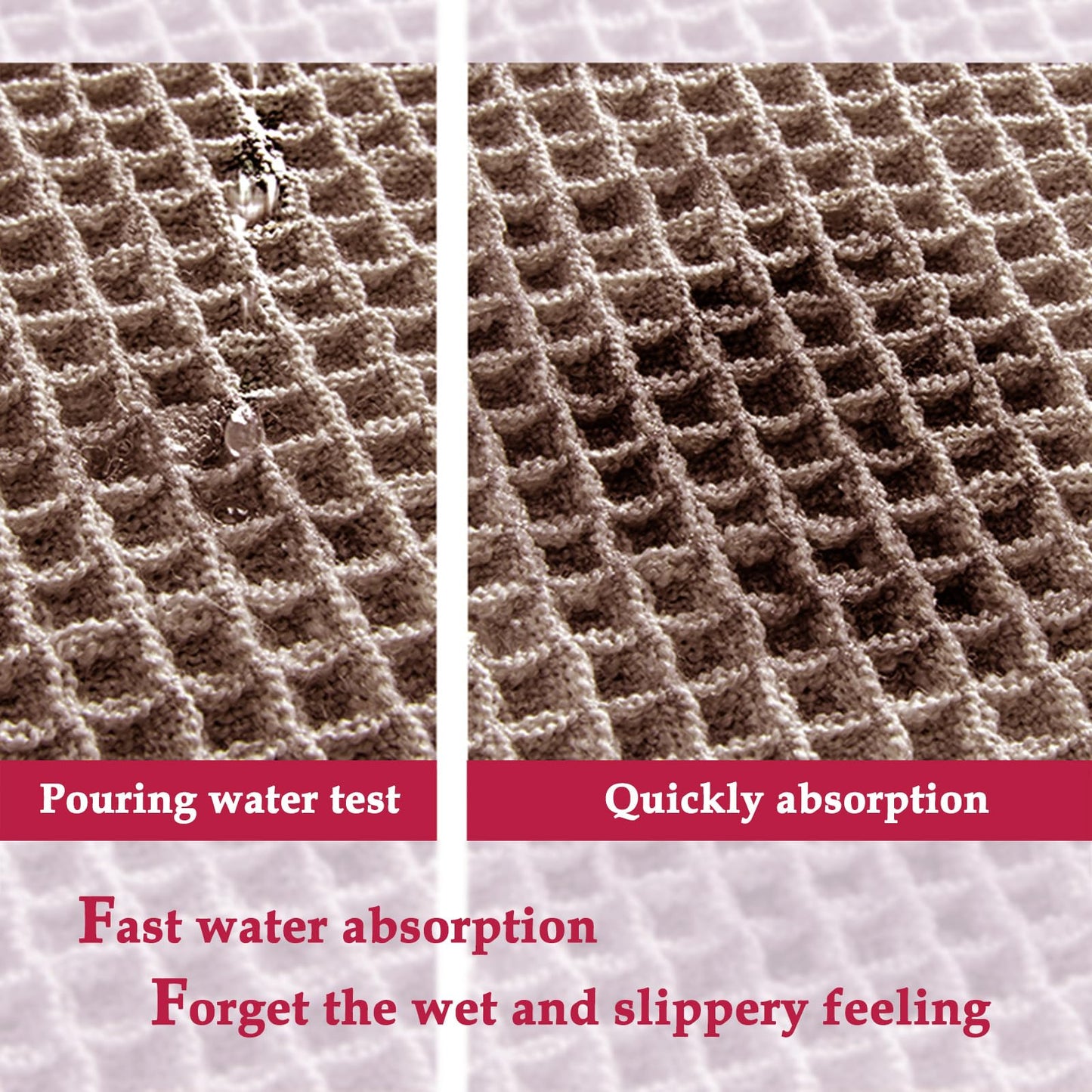 ZALL Tan Waffle Bath Mat,Super Absorbent Non Slip Bathroom Rug,Brown 24x48inch,Machine Washable Ultra Soft Floor Mats