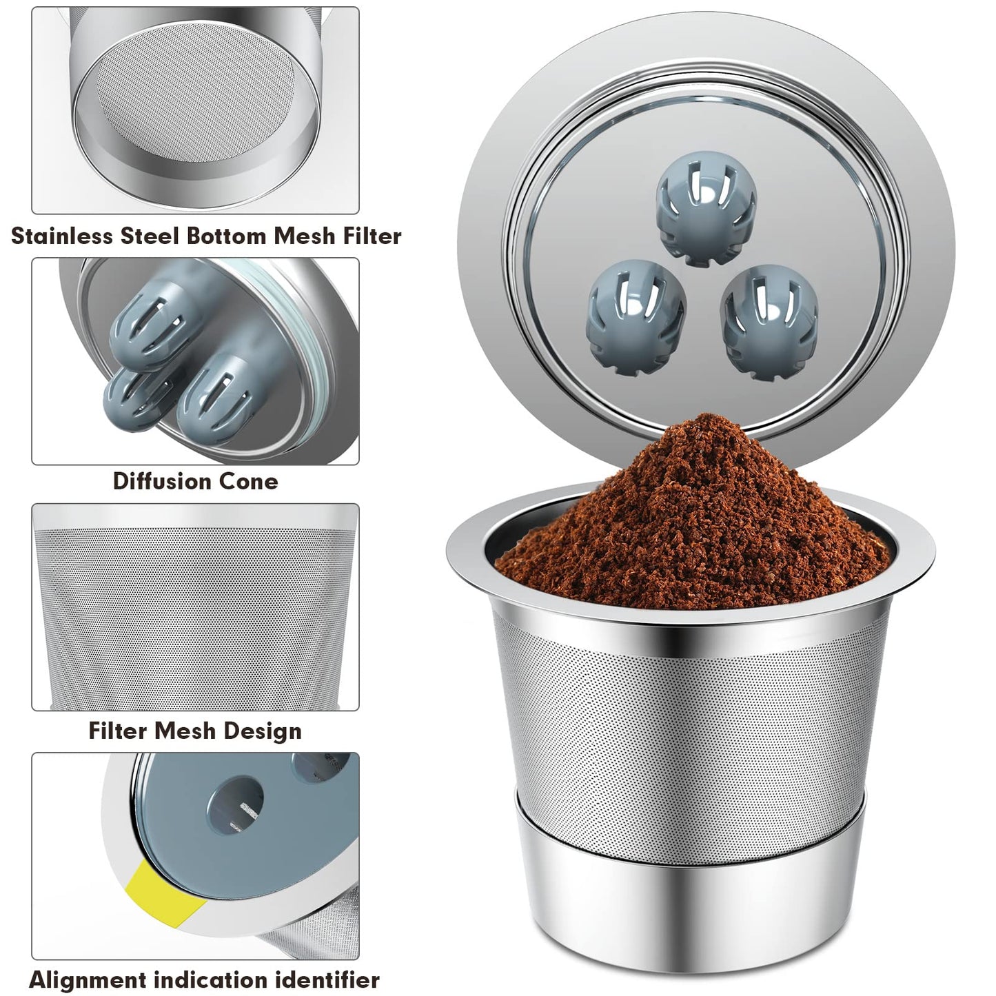 Stainless Steel Reusable K Cups Compatible for Ninja Coffee Maker,Upgrade 6 Pack K Cups Reusable Coffee Pods,Permanent Coffee Filters Fit for Ninja CFP201 CFP300 CFP400 (6 Pack)