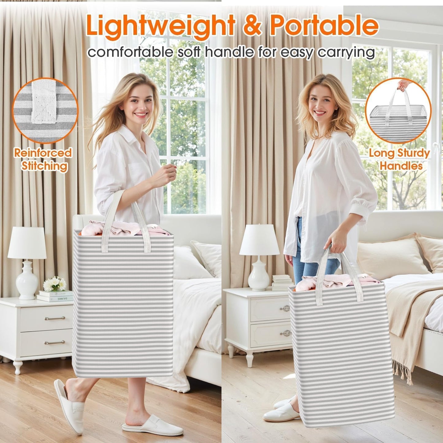 SmartTrends 3 Pack Laundry Basket 75L Each, Waterproof & Freestanding Large Laundry Hamper, Collapsible Clothes Hampers with Easy Carry Handles in Bedroom Bathroom, College Dorm(225L Total, Gray)