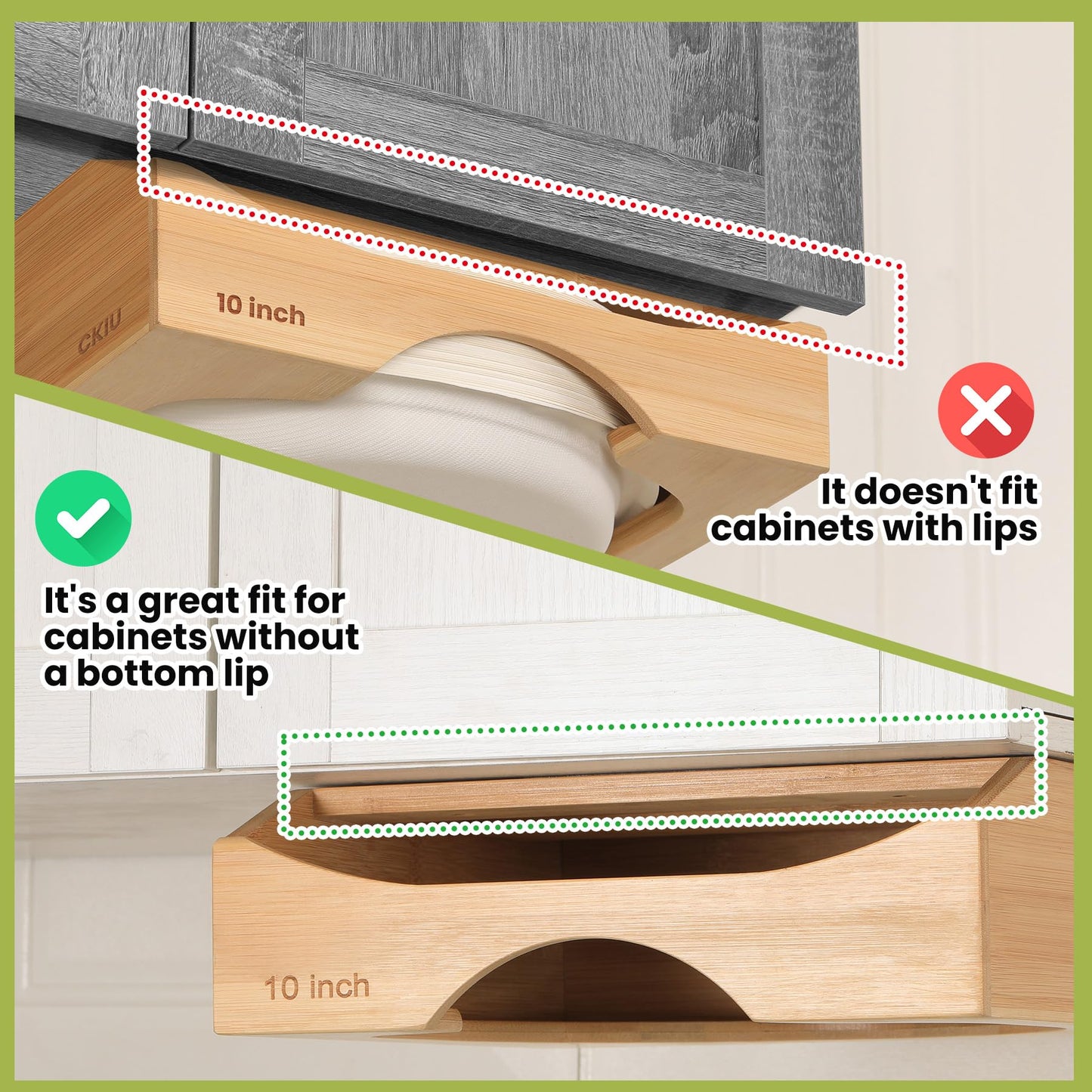CKIU 10-inch Paper Plate Dispenser Under Cabinet, Bamboo Paper Plate Holders, Kitchen Counter Vertical Plate Dispensers Holders Countertop Caddy(For 10-inch Plates, Bamboo)