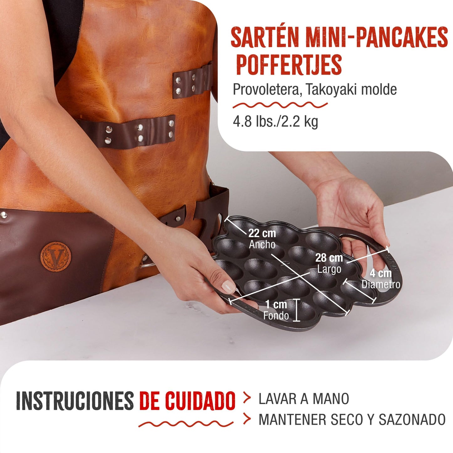 Victoria Cast Iron Poffertjes Dutch Pancake Pan with Loop Handles, Preseasoned with Flaxseed Oil, Made in Colombia