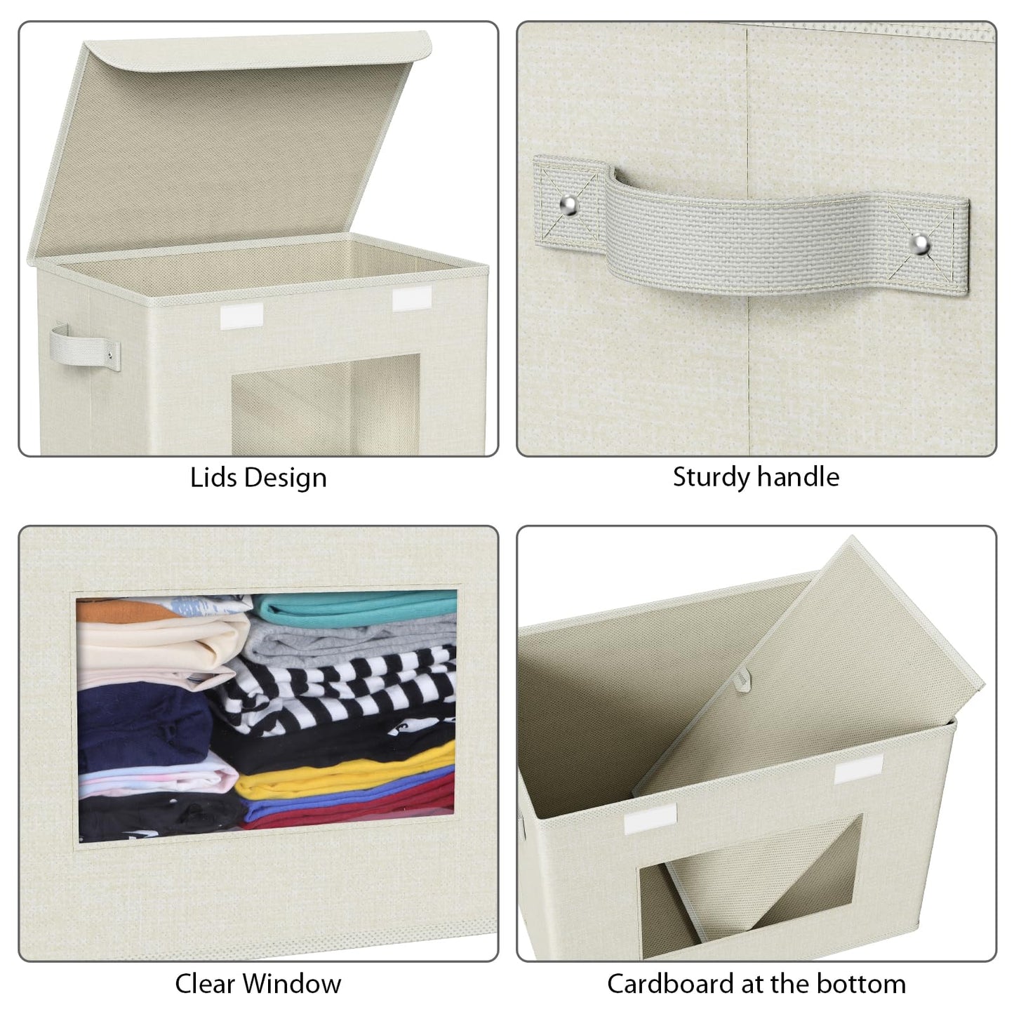 Univivi Fabric Foldable Storage Boxes with Lids [4-Pack] Collapsible Storage Bins for Clothes Closet Organizers with Handles Storage Cube Basket for Home, Office, Bedroom (Beige, 17"" x 12"" x 12"")