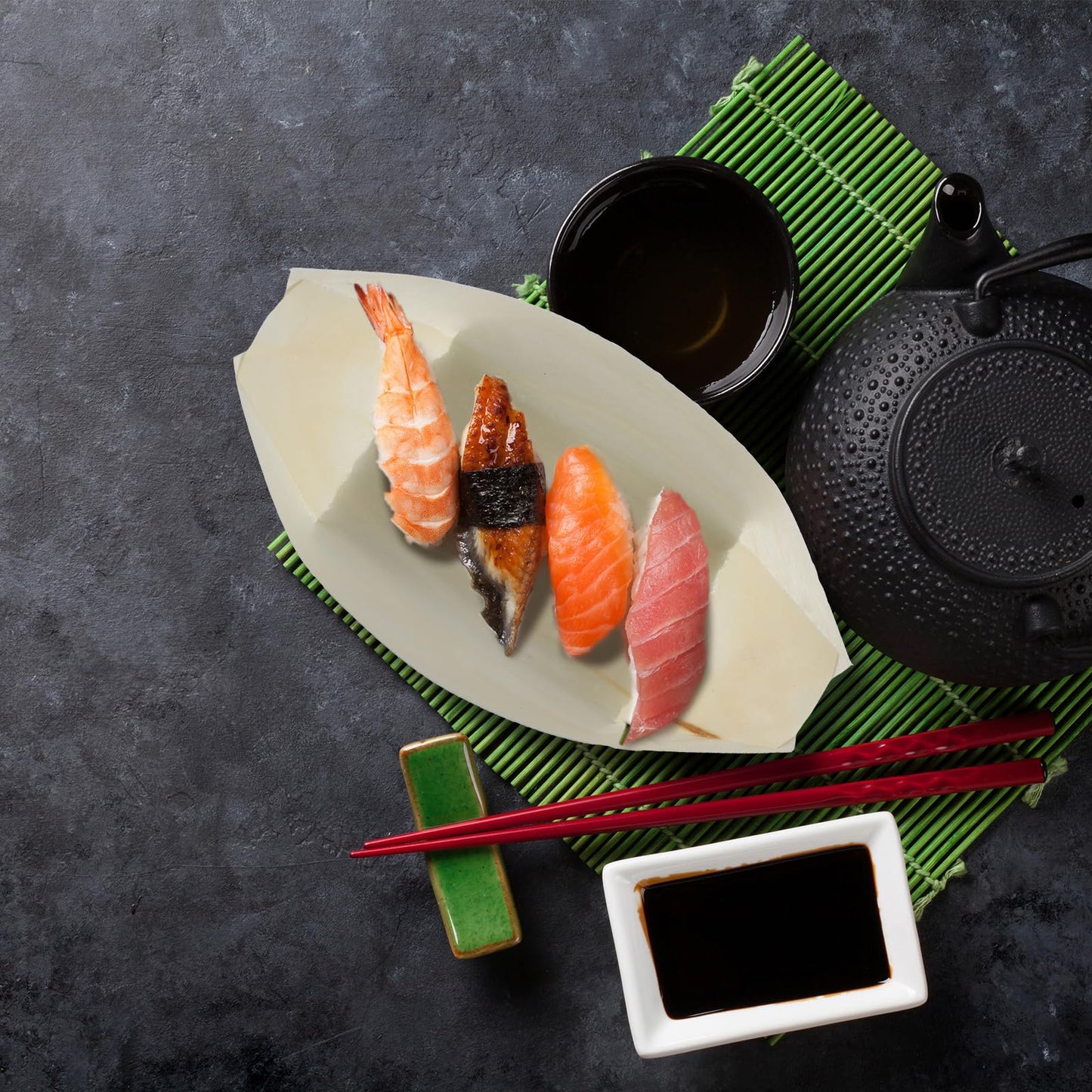 Hoolerry 1000 Pcs Disposable Wood Boat Plates Dishes 4 Inches Bamboo Plates Sushi Boat Disposable Bamboo Leaf Dish Serving Tray Food Container Wood Bowl For Catering Home
