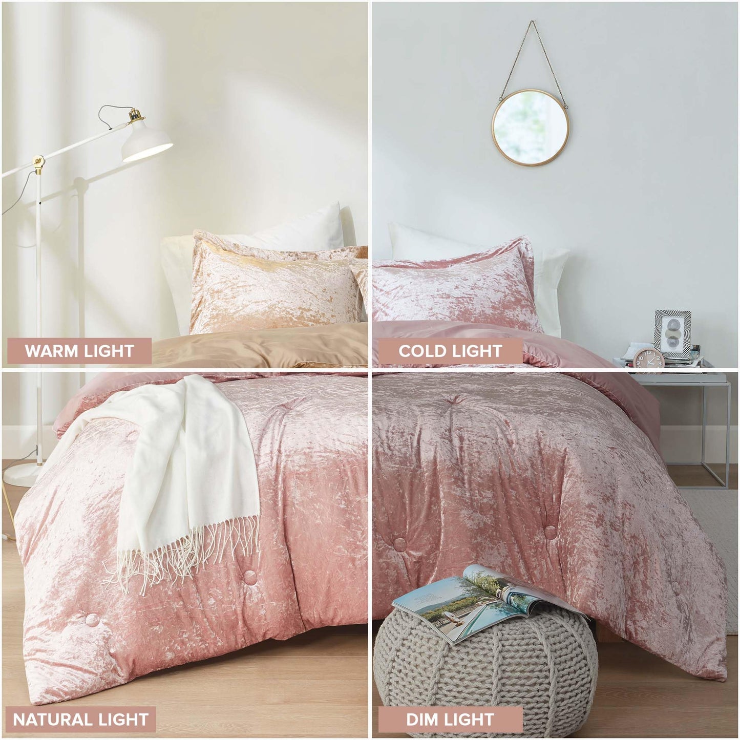 Comfort Spaces Juliette Luxe Comforter Set Velvet Lush with Soft Brushed Microfiber Reverse, All Season Cozy Velvet Bedding Sets, Fluffy Comforter Bed Set, Matching Sham, Blush Full/Queen 3 Piece