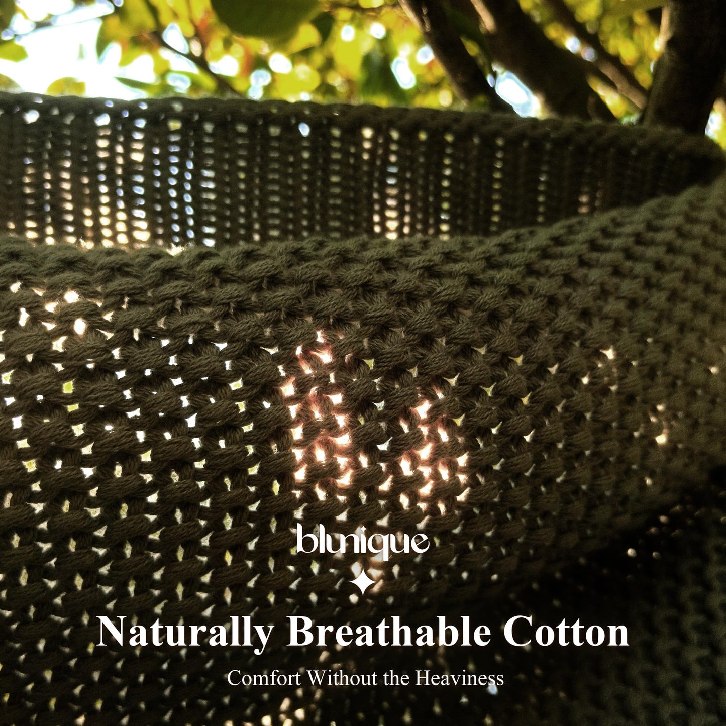 blunique 100% Cotton Cable Knit Throw Blanket, Lightweight Soft Knit Blanket for Sofa Couch Bed, Breathable All-Season Throw, Cozy Decorative Blanket, 50 x 60 Inch,Olive Green