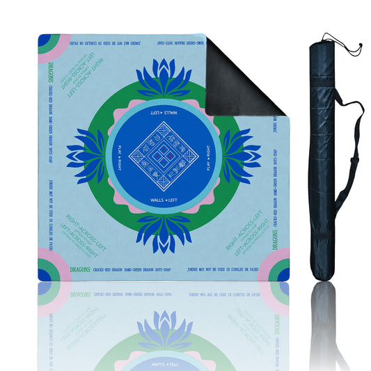 Mahjong Mat with Tech Velvet, Machine Washable, Noise Reduction,Anti Slip, and Crease-Free, Soft Touch, Game Rule, with Carrying Bag: 32.4 Inch Game Mat for Poker, Board, Tile, and Dominoes (L-Blue)