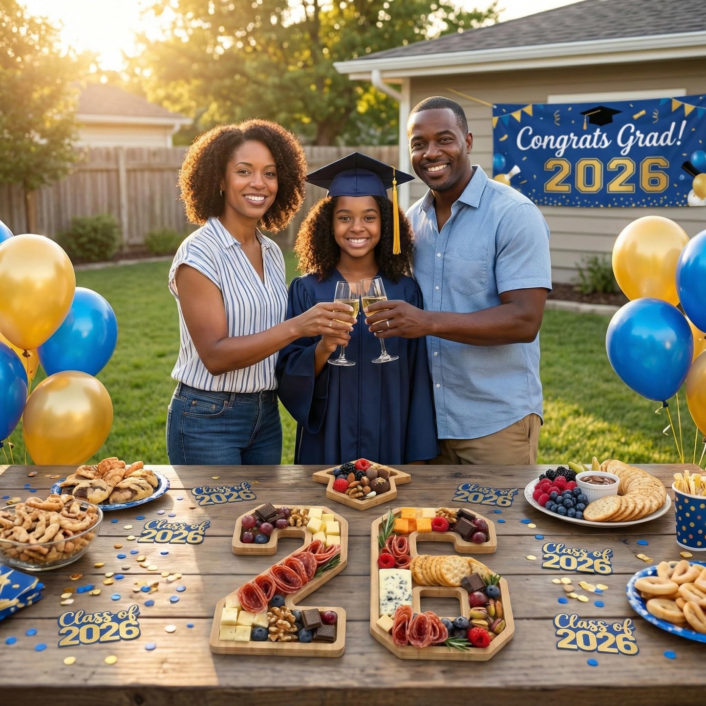 2026 Graduation Decorations - Table Centerpieces - 26 Numbers Charcuterie Board with Graduation Cap - Serving Tray Decoration for Kindergarten Preschool High School College Party Supplies