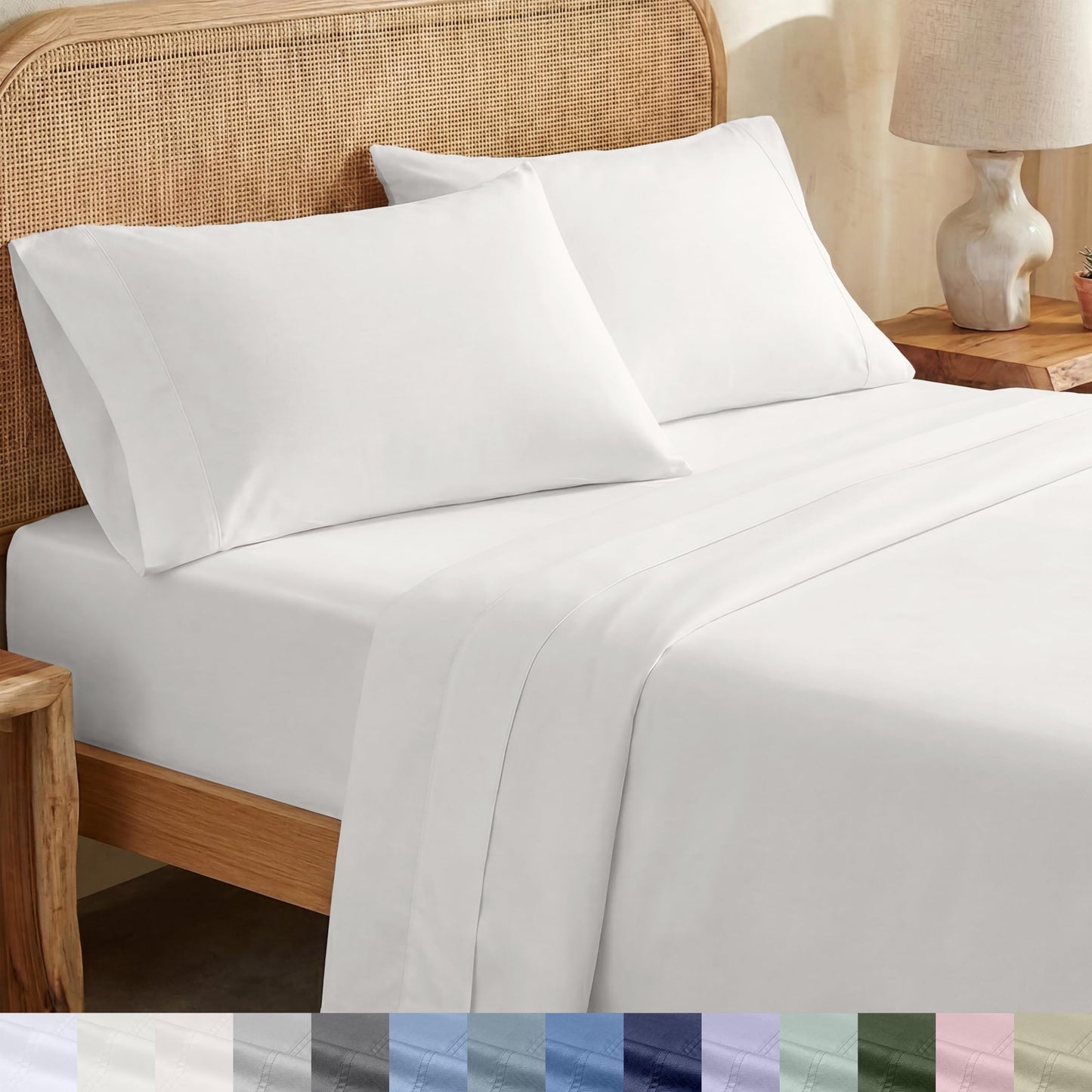 California Design Den Twin Bed Sheets Set - Soft 100% Organic Sheets with Deep Pockets, Crisp Cotton Percale, Breathable and Durable Bedding Set - True Ivory