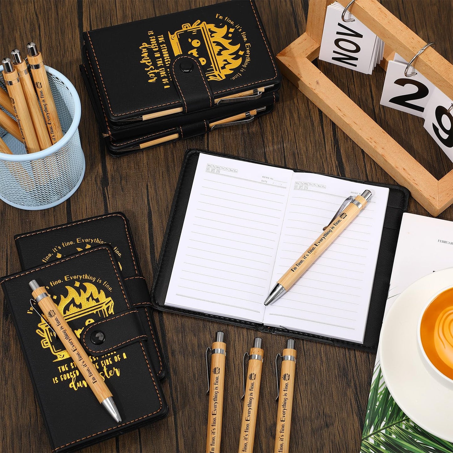 Colarr 20 Sets Dumpster Fire Response Team Leather Notebooks Pens Graduation Funny Gifts Coworker Office Appreciation Gifts for Teacher Volunteer (Black)