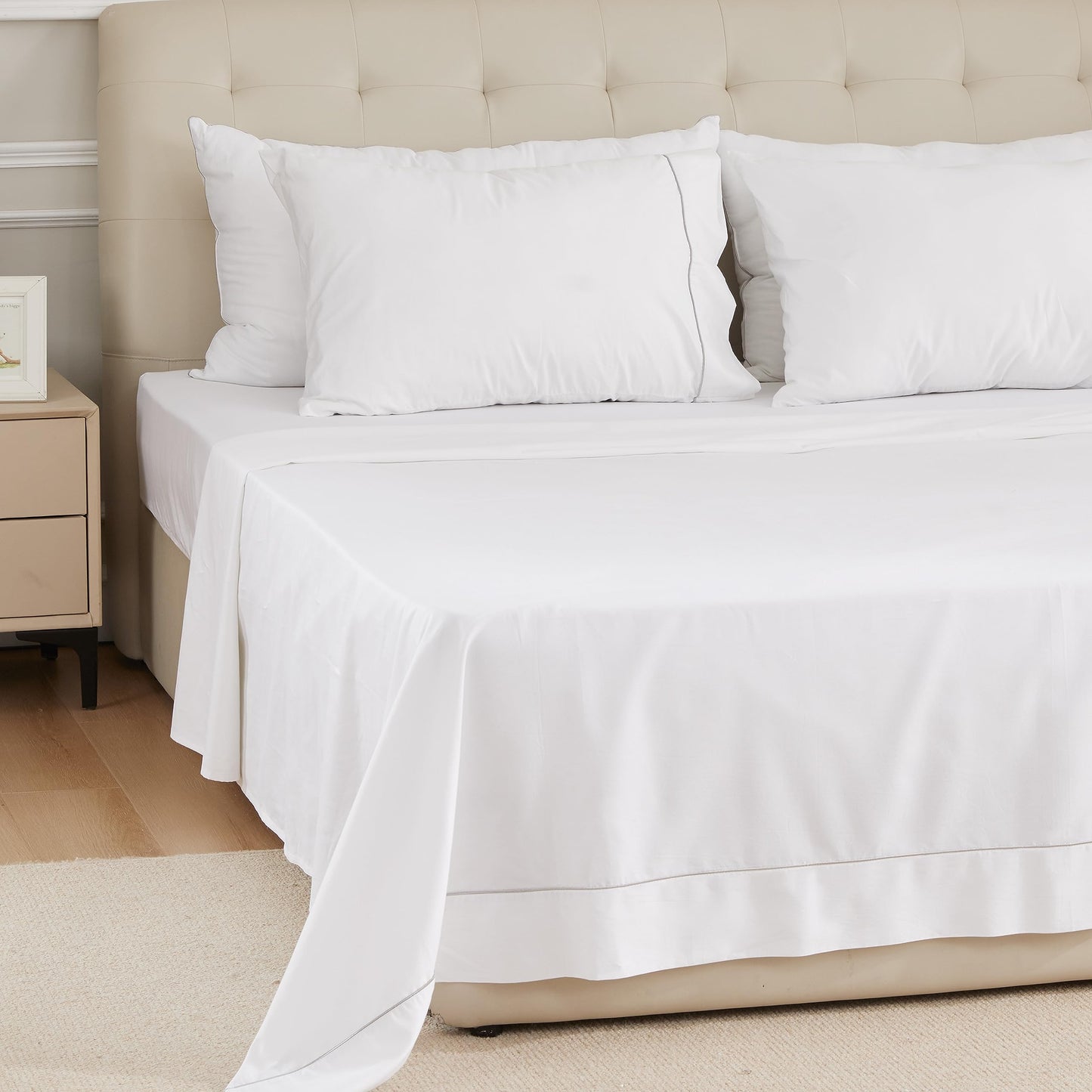 sunflower Extra Deep Pocket Queen Sheet Sets Fits 18"-24" in Deep Mattress -100% Cotton Queen Sheet Set, White Hotel Luxury Soft Breathable Sheet Sets for Queen Bed Deep Pocket