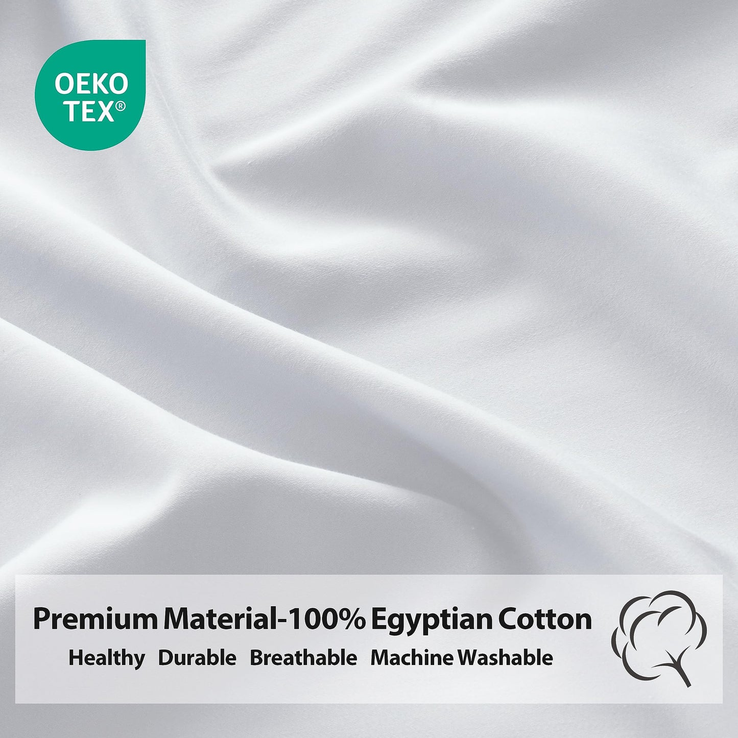 2-Pack Pure Cotton Twin XL Fitted Sheet for Adjustable Bed Split King, 600 TC 16" Deep Pocket Egyptian Cotton Fitted Sheet (2pcs, Twin XL, White)