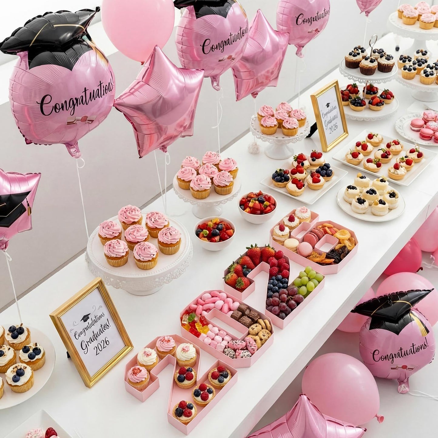 Mooliwe 4 Pcs 2026 Graduation Fillable Numbers for Charcuterie Class of 2026 Cardboard Number Grad Charcuterie Board Serving Trays Graduation Food Box for Tray Party Supplies(Pink)
