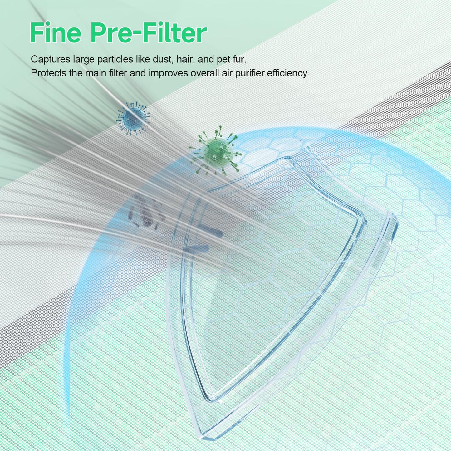 DH-JHD08 Air Filter Replacement, Compatible with VOOPNU DH-JHD08 Air Purifier, with True H13 HEPA Washable Filter, Pet Dander Version (Green), 4 Pack