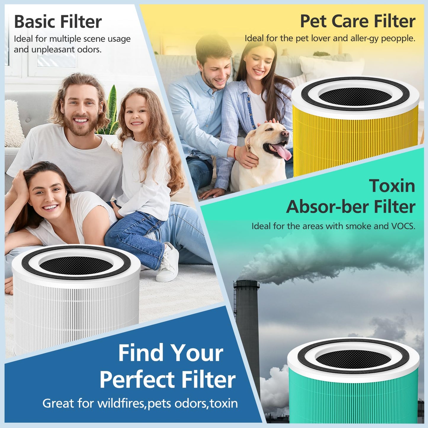 2 Pack 240 Pet Care Replacement Filter Compatible with 240 Air Purifier, 3-in-1 Filter Replacement with Activated Carbon Filter, Yellow