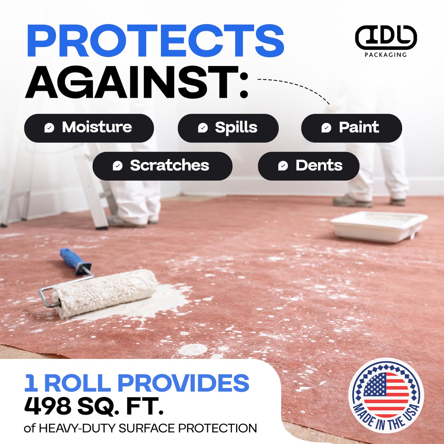 Red Rosin Masking Paper 36" x 1992" (166 feet, 498 sq.ft.) – Thick Floor Covering (66 lb Thickness) - USA-Made Masking Paper for Painting and Construction, Surface Protection by IDL Packaging