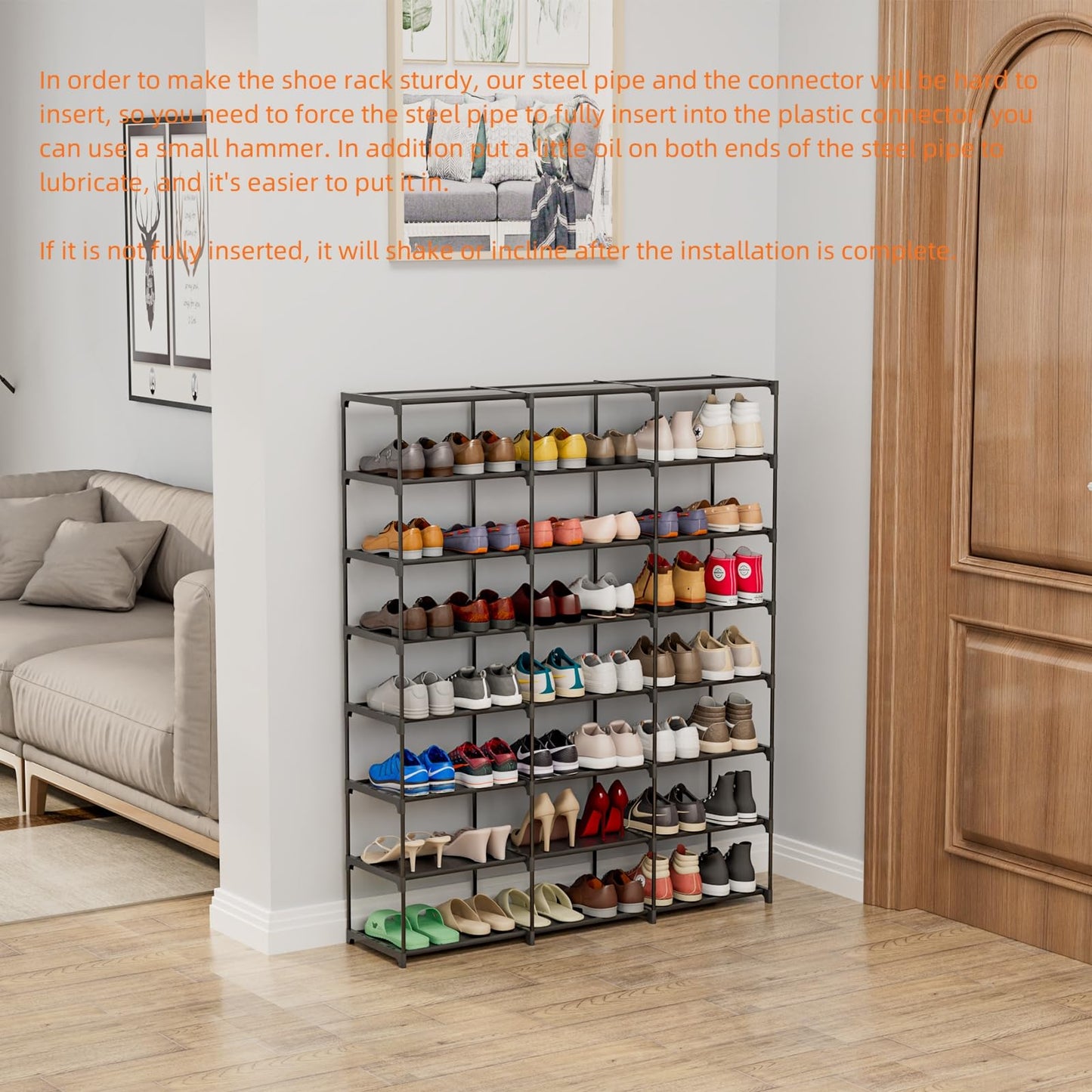 SMILHELTD Large Shoe Rack 3 Row 8 Tier for Entryway Holds 48 Pairs, Metal Shelves with Dust-Proof Mats, Space Saving Storage for Garage Closet, DIY Assembly, 49.2" W x 50.8" H