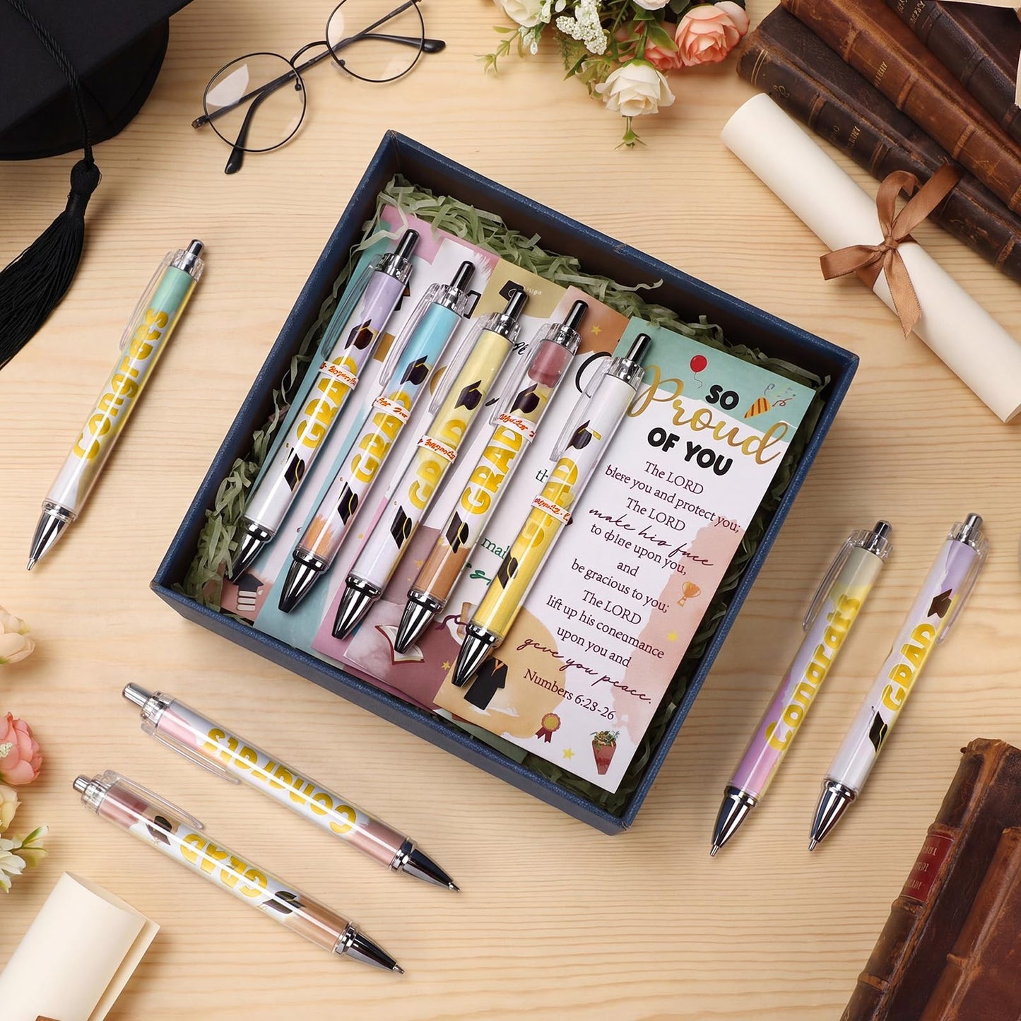 Sayglossy 100 Sets Religious Graduation Gifts Bulk Include Christian Congrats Grad Ballpoint Pens Motivational Bible Verse Bookmark Greeting Card for 2026 Graduation Party Favors Teacher Graduate