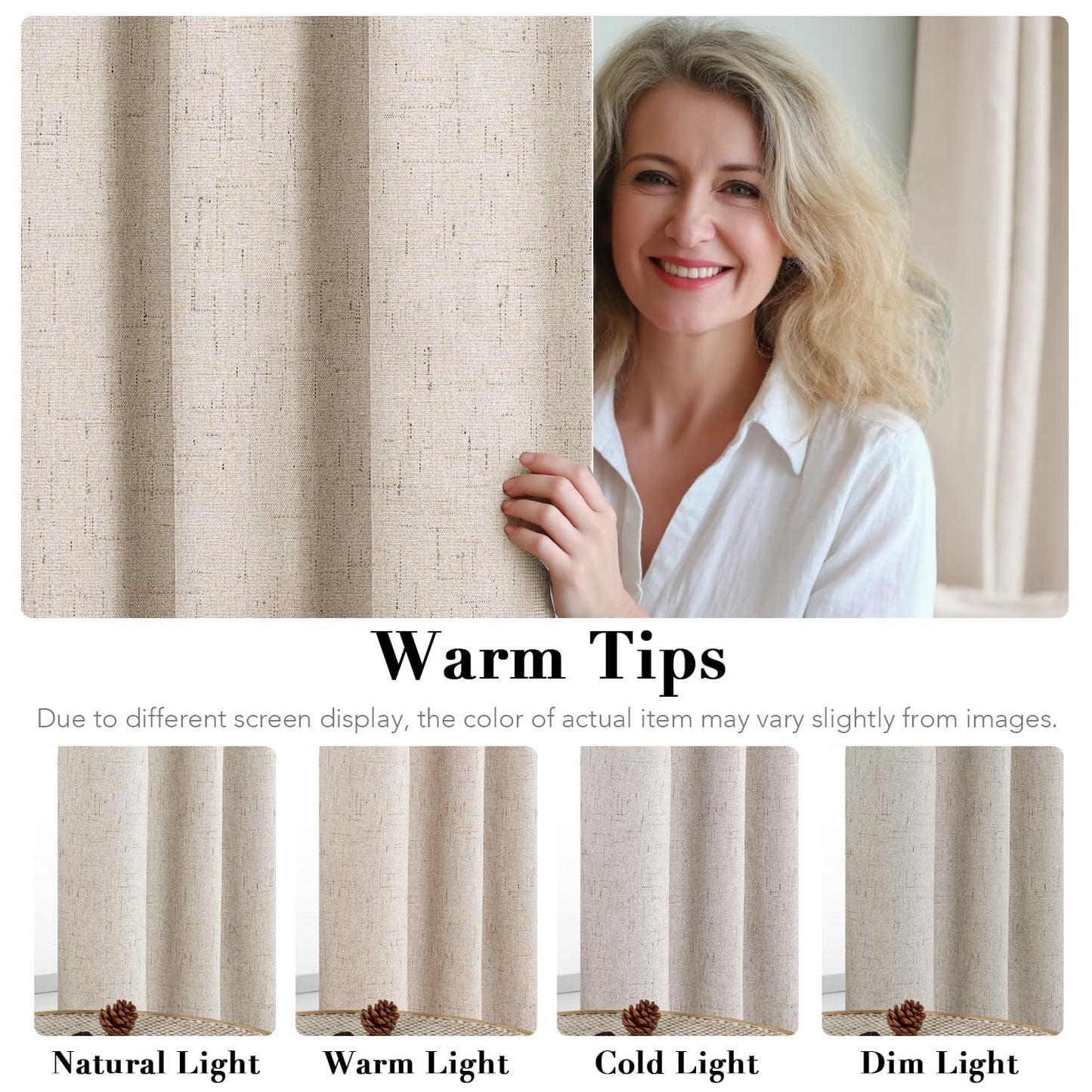 H.VERSAILTEX Polyester Blackout Curtains 96 Inches Long, 100% Absolutely Blackout Elegant Curtains for Bedroom, Thermal Insulated Linen Drapes Grommet Curtains with White Liner, 2 Panels, Natural