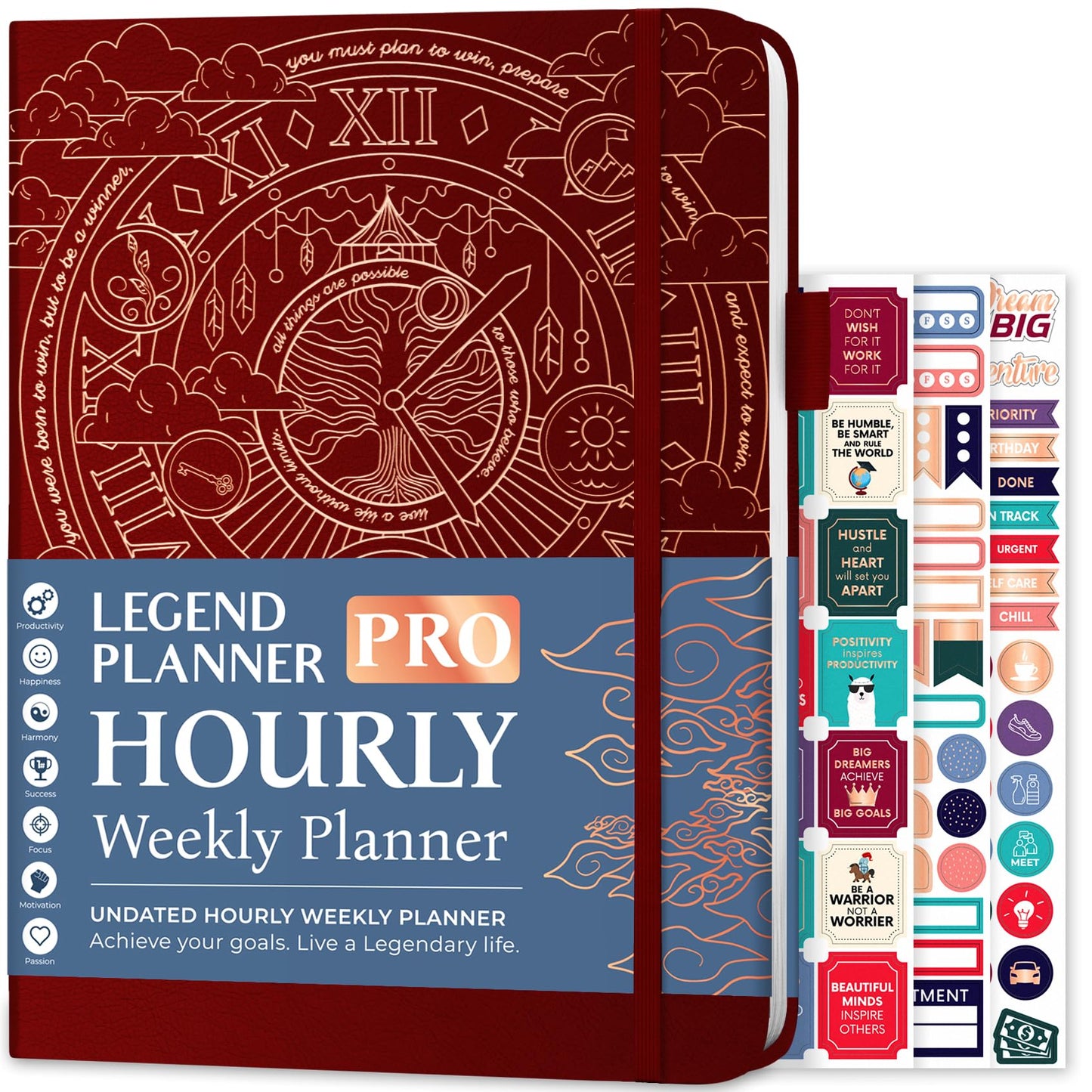 Legend Planner PRO Hourly Schedule - Weekly & Daily Organizer with Time Slots. Appointment Book Journal for Work & Personal, A4 (Wine Red)