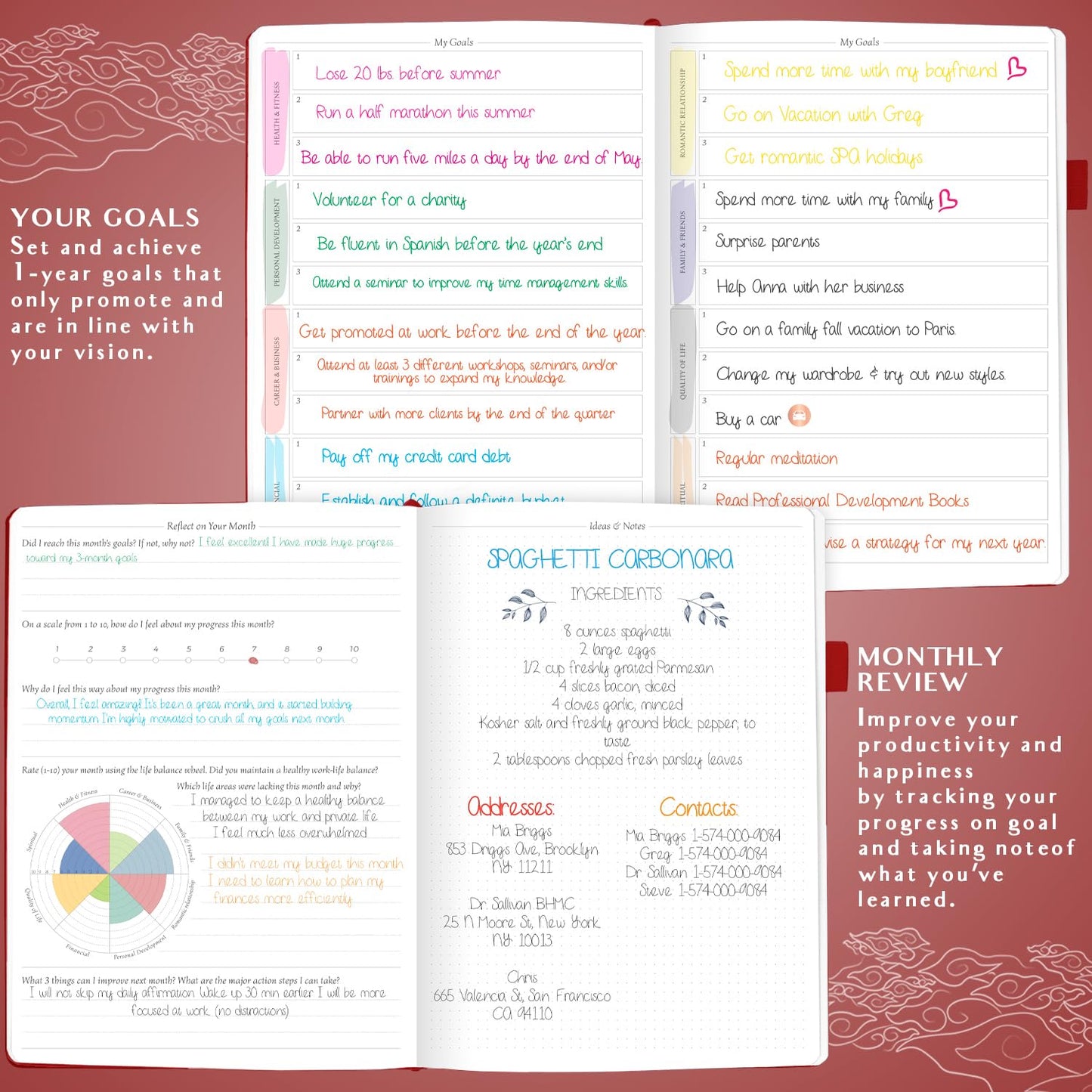 Legend Planner PRO Hourly Schedule - Weekly & Daily Organizer with Time Slots. Appointment Book Journal for Work & Personal, A4 (Wine Red)