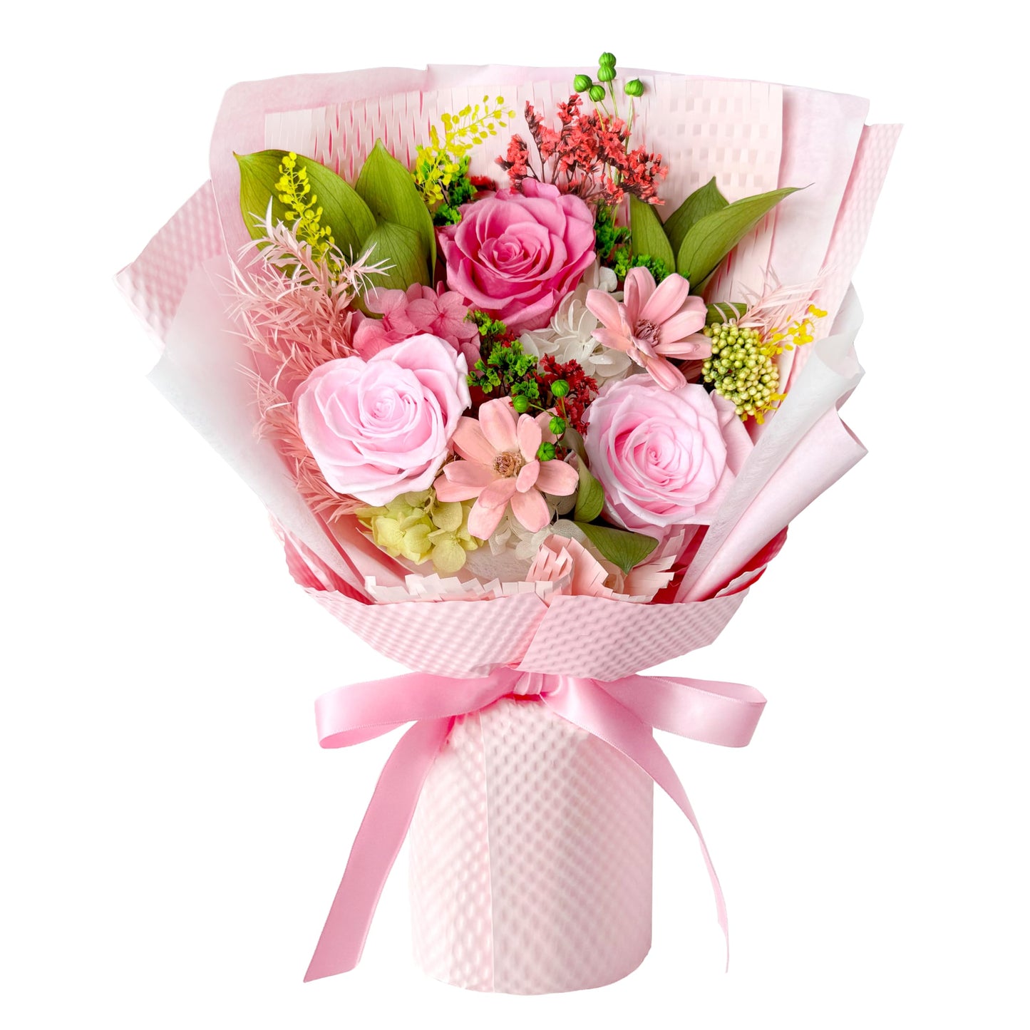 Cyrabota Preserved Roses Bouquet with Vase - Pink Real Eternal Roses that Last 1-3 Years - Forever Flowers Valentines Day Gifts for Her, Home Decor Centerpiece