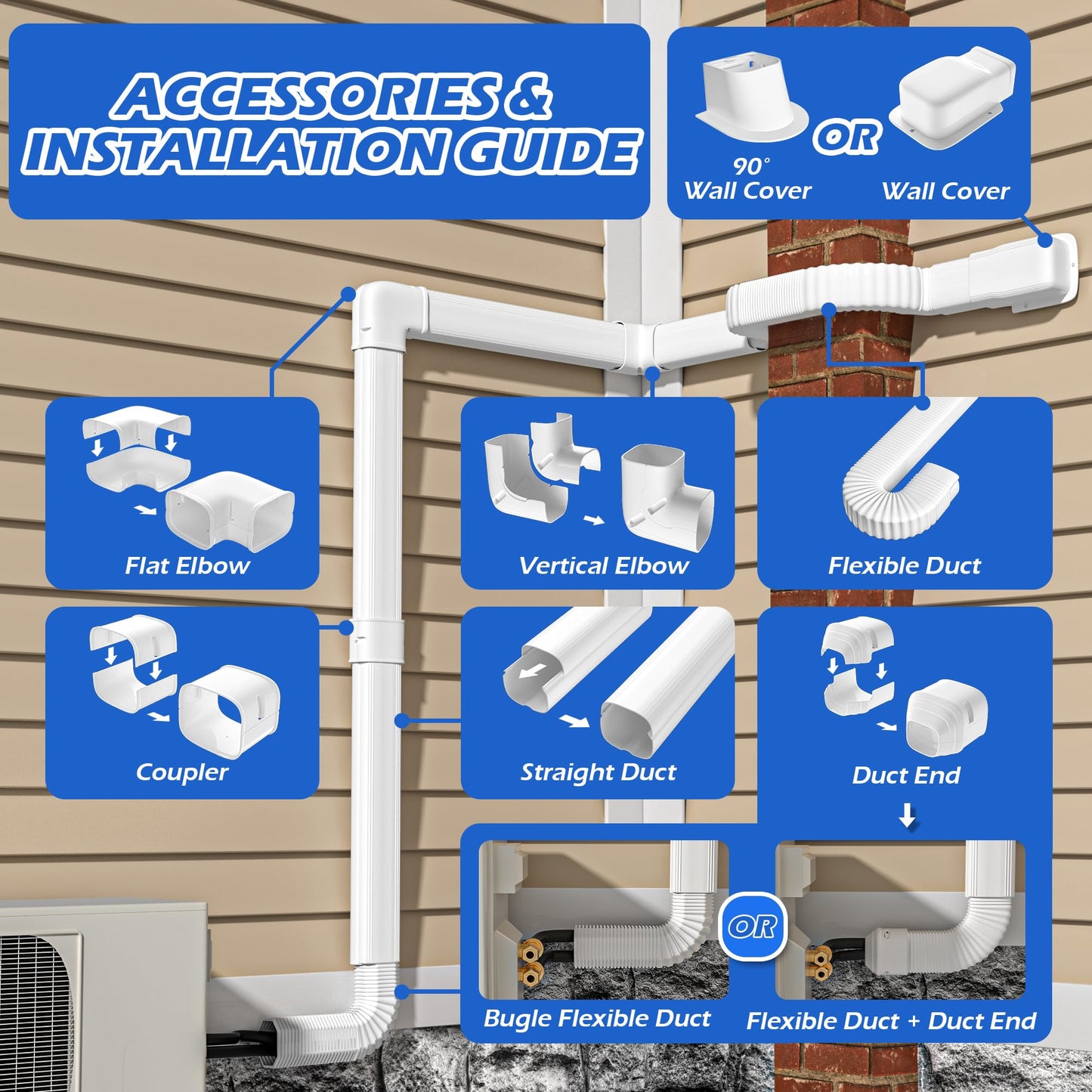 TAKTOPEAK 3'' 17 Ft [Quick Installation] PVC Decorative Line Cover Kit for Ductless Mini Split Air Conditioners, Central AC and Heat Pump Systems