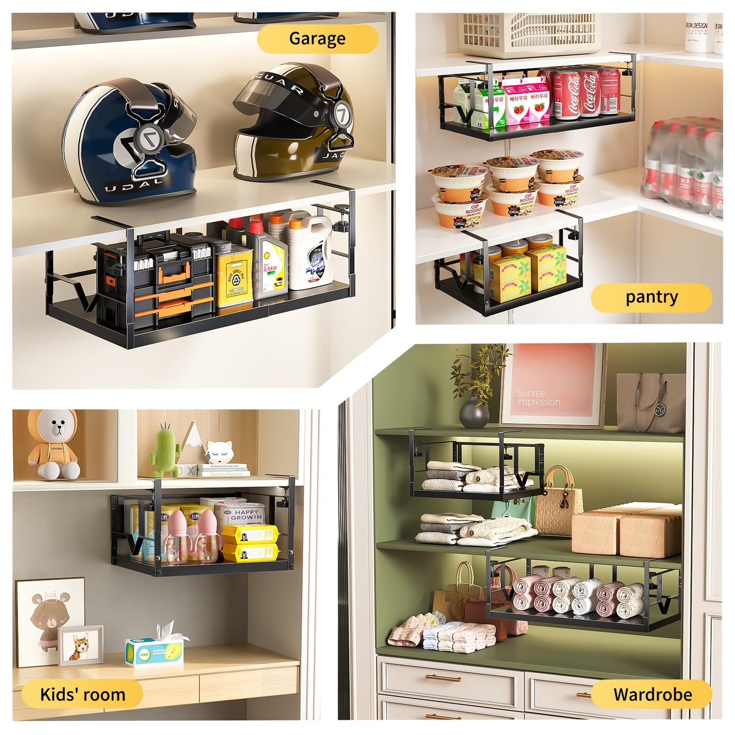 Under Shelf Storage Basket Organizer – Adjustable Hanging Holder with Knob Lock by prueBox, Heavy Duty Metal Panel for Pantry, Kitchen, Office, Closet (1 Pack)