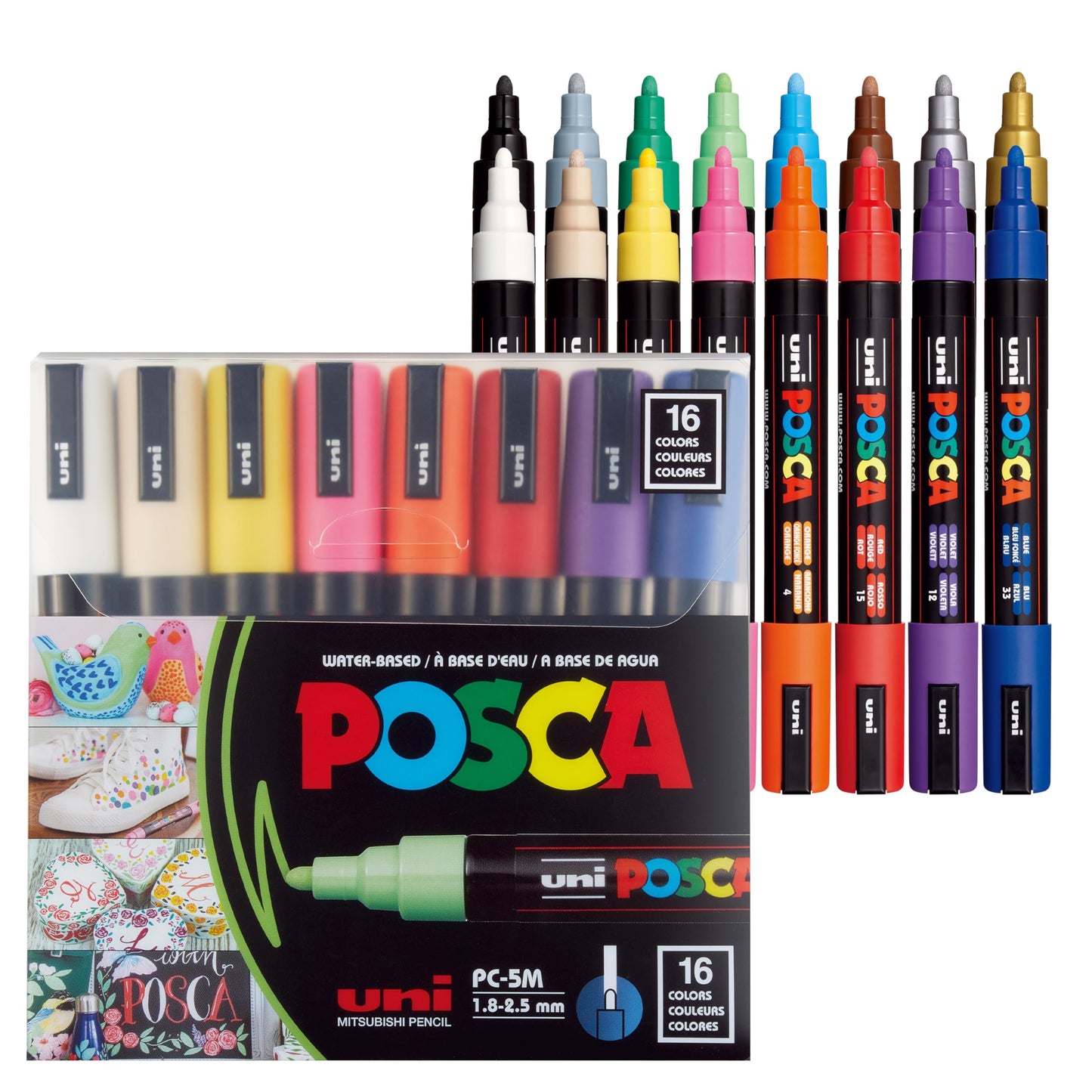 Uni Posca Paint Marker PC-5M Medium Bullet Standard Colors Set of 16