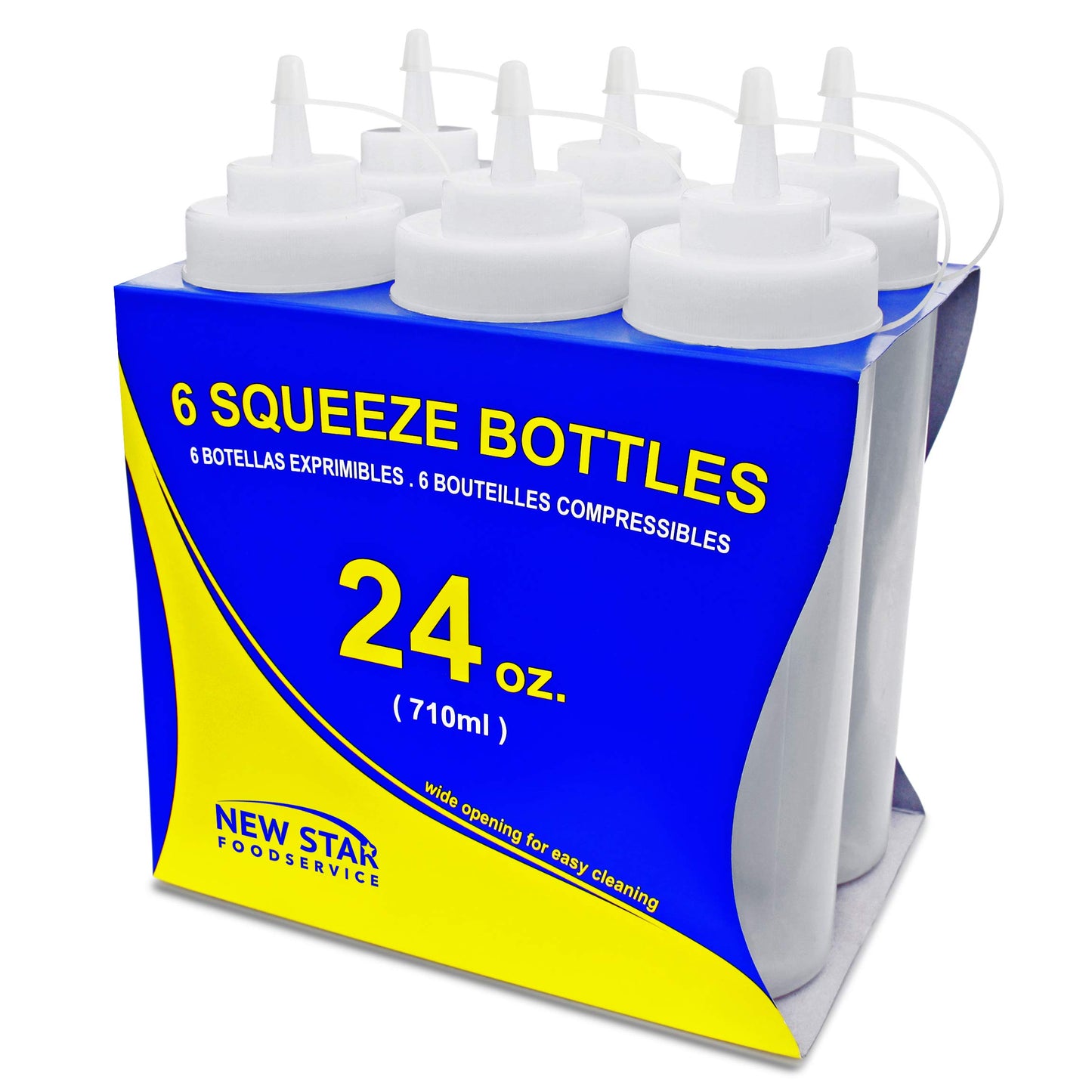New Star Foodservice 24 oz Clear Squeeze Bottle, Wide Mouth, Pack of 6