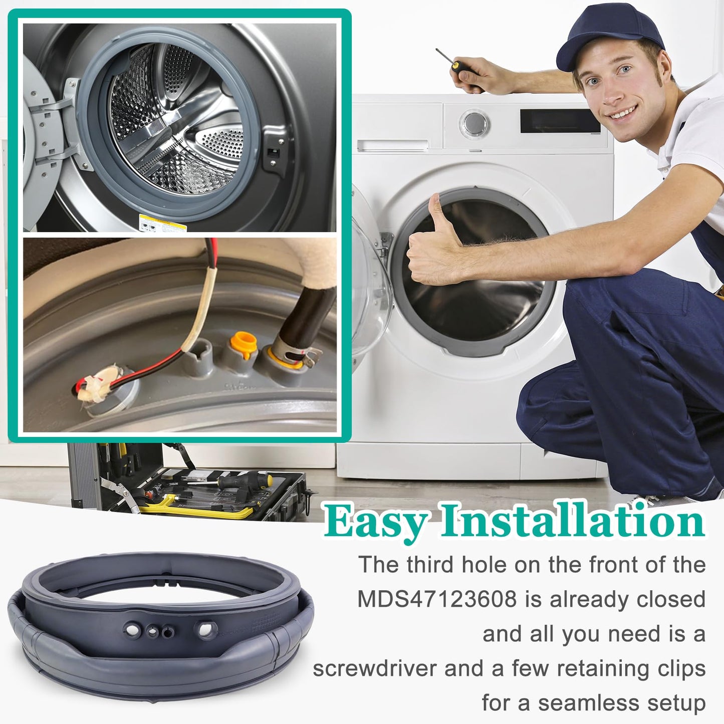 Upgrade MDS47123608 Washer Door Boot Seal,Replacement for LG Kenmore and Compatible with Models WM8100HVA WM8000HVA,WM4070HVA,WM4270HVA,Equal Quality to AP5668418, PS6448330,2673936-3 Year Warranty